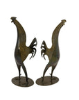 Vintage Mid-Century Modern Brass Rooster Sculptures – Pair, Made in Hong Kong