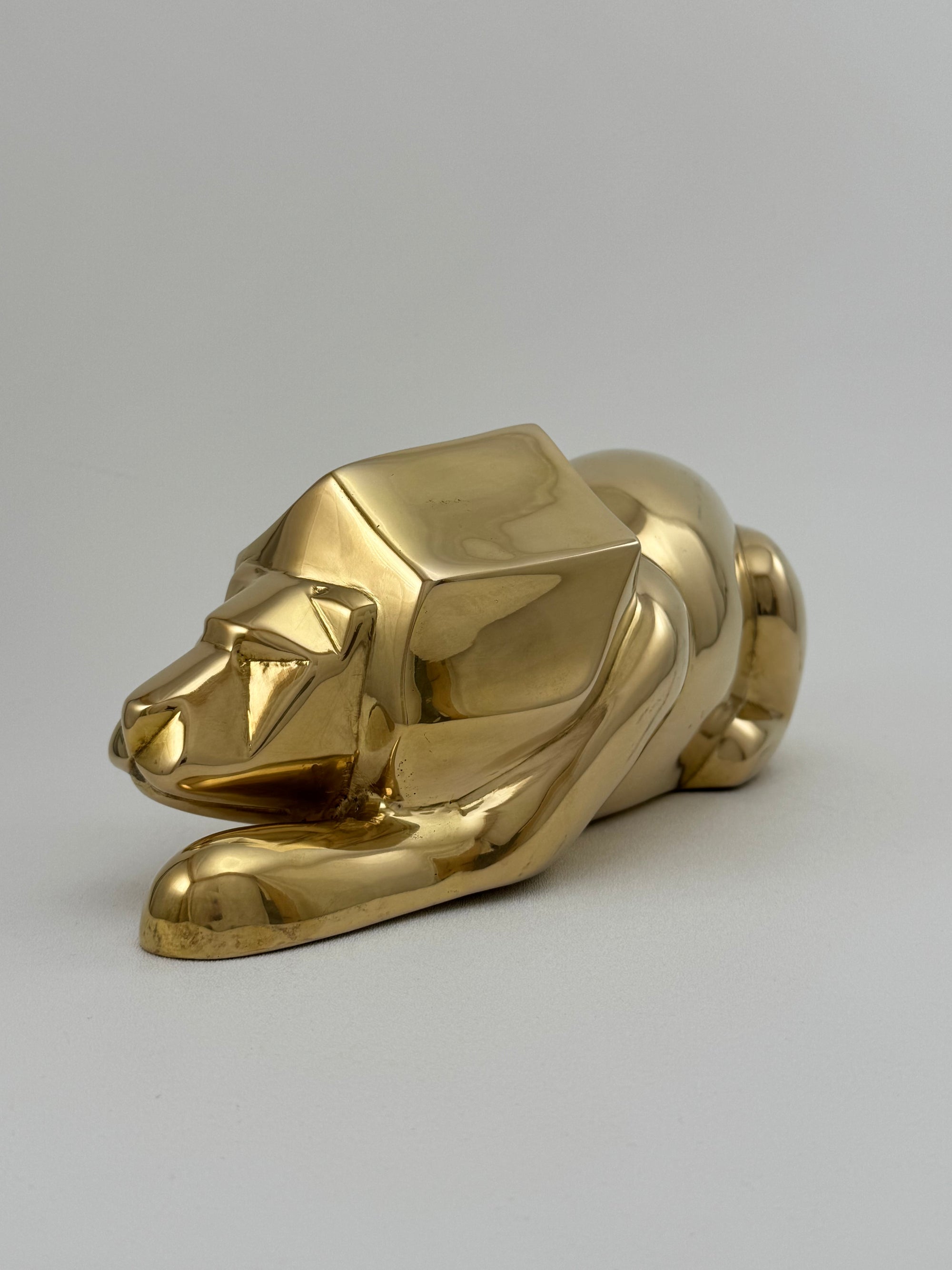 Rare Vintage Brass Lion Sculpture – Cubist Style – Substantial &amp; Luxurious