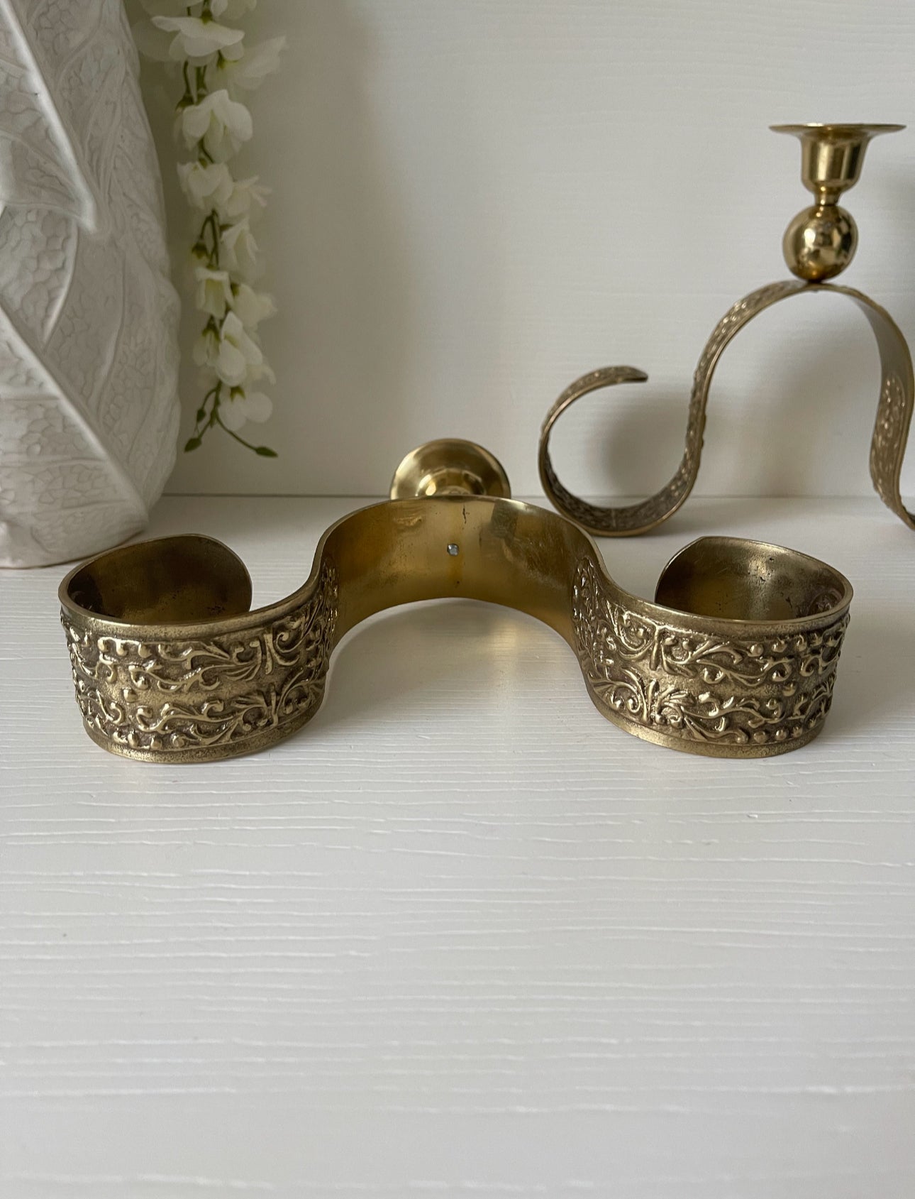 Vintage Brass Candlestick Holders with Scrollwork- A Pair