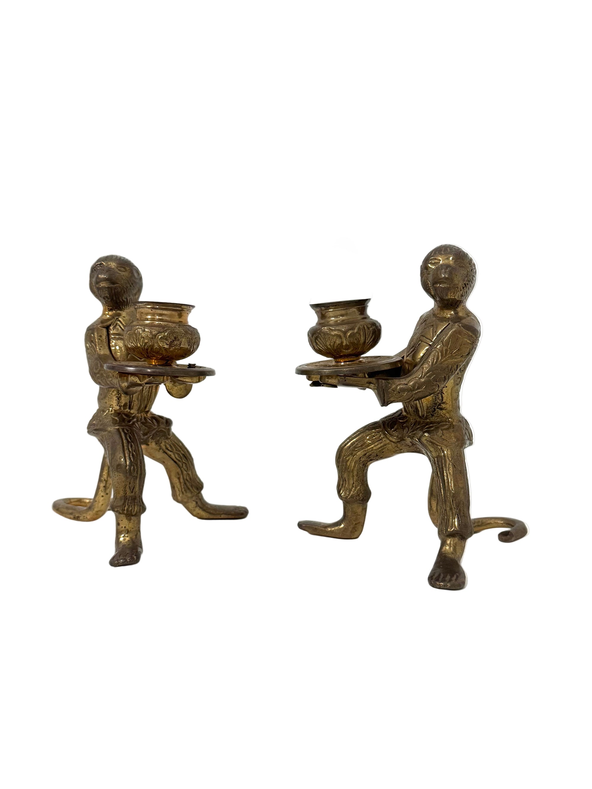 Vintage Brass Monkey Candleholders – Taper Holders, Pair