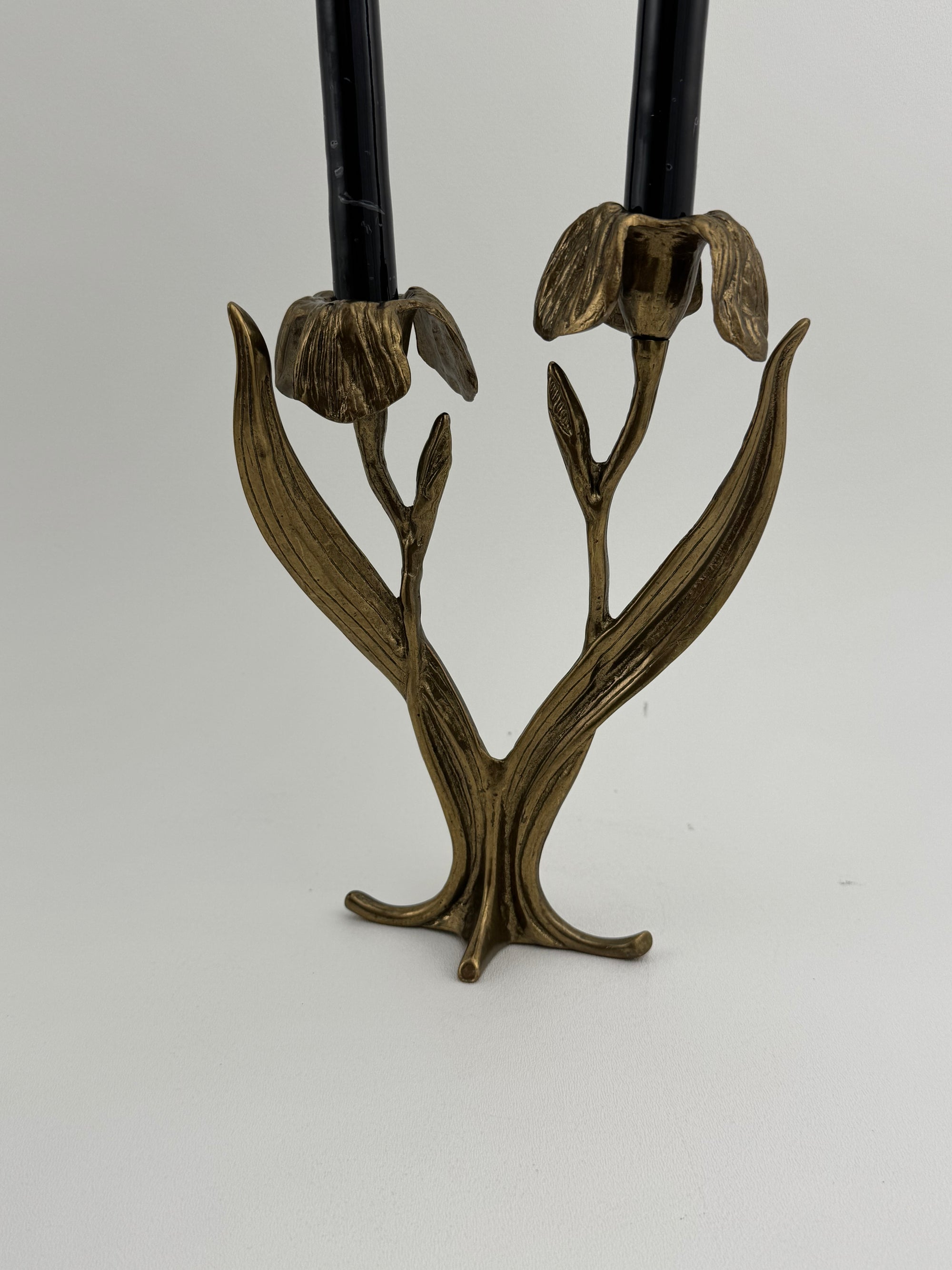 Vintage Brass Flower Candlestick Holder