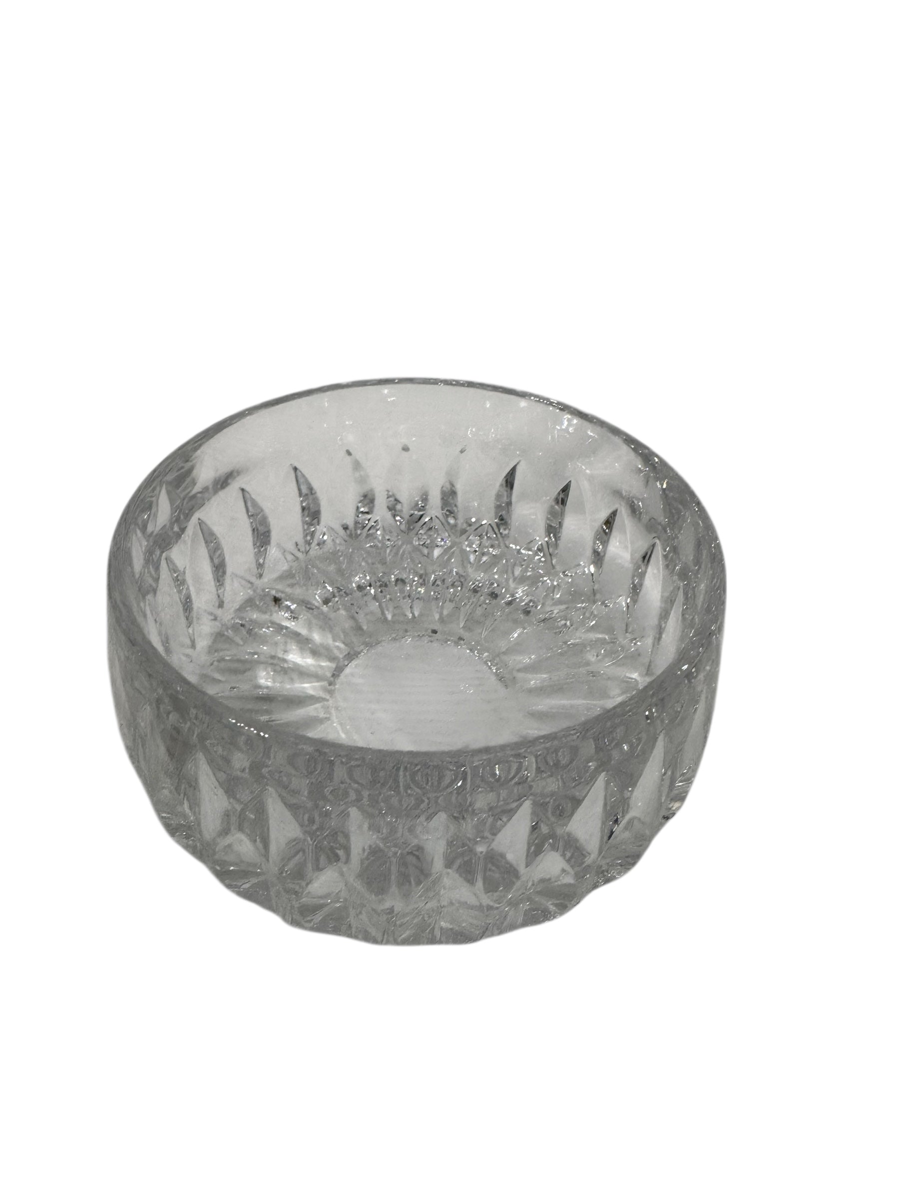 Vintage Cut Crystal Bowl with Ornate Brass Branch &amp; Leaf Stand – Mid-Century Elegance