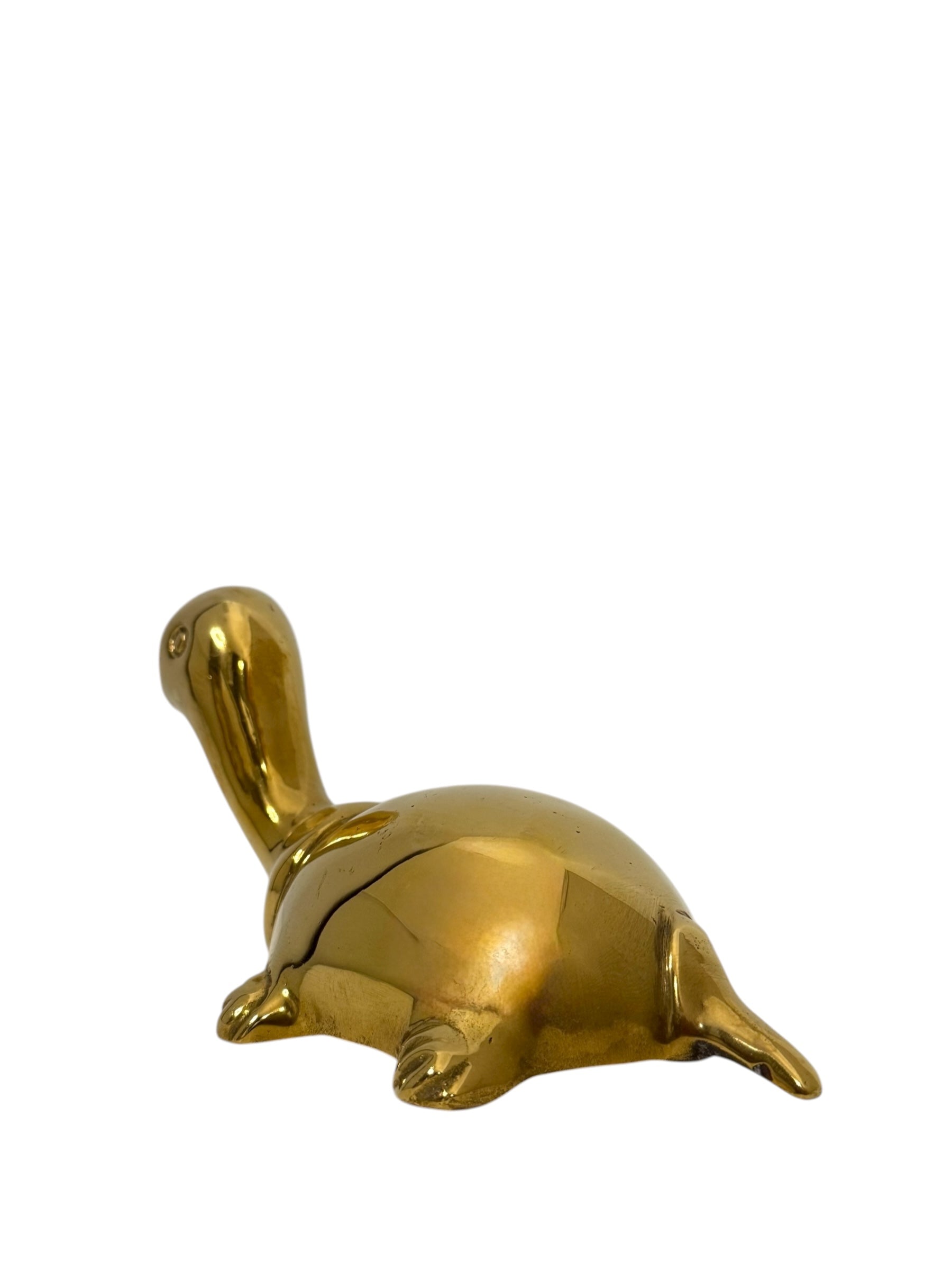 Vintage Brass Turtle Figurine | Long-Necked Mid-Century Modern Animal Sculpture