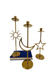Vintage Brass Sun, Moon & Star Candle Holders – Celestial Mid-Century Trio-Over 1 Foot Tall