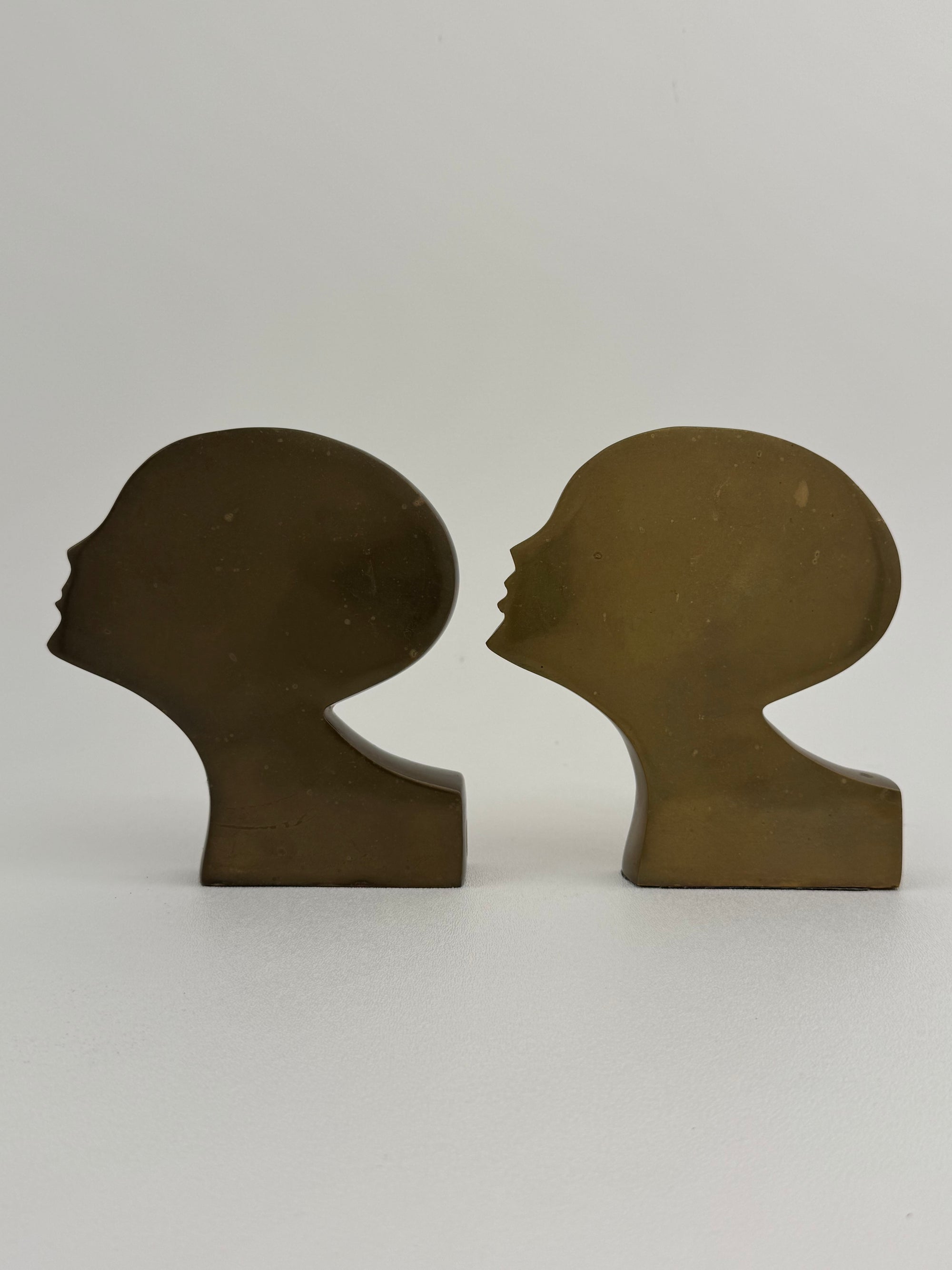 Rare Mid-Century Modern Brass Kissing Profile Sculptures-A Pair