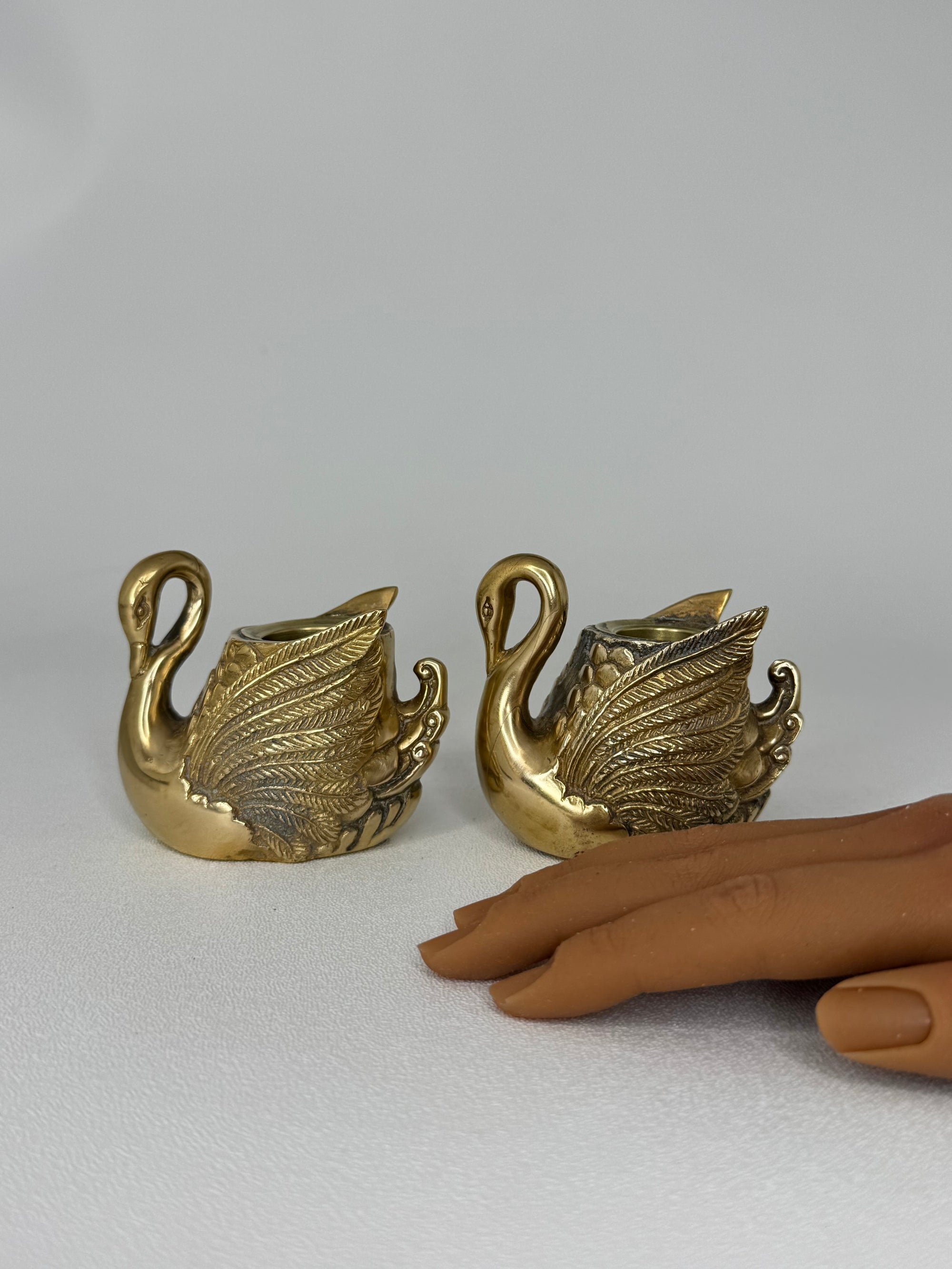 Pair of Vintage Brass Swan Candlestick Holders- Mid-Century Taper Candle Holders