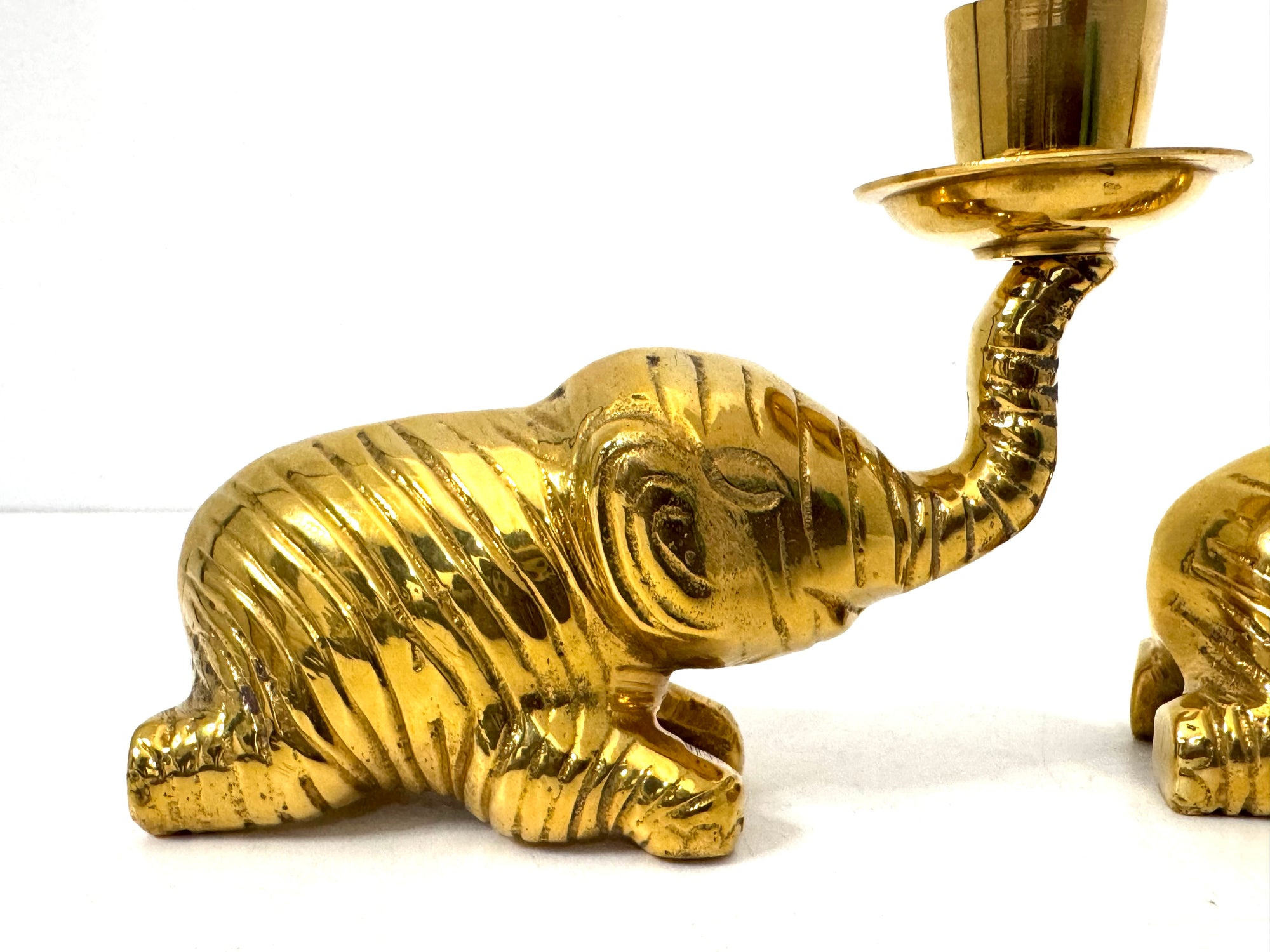 Vintage Brass Elephant Candle Holders | Lucky Trunk Pair