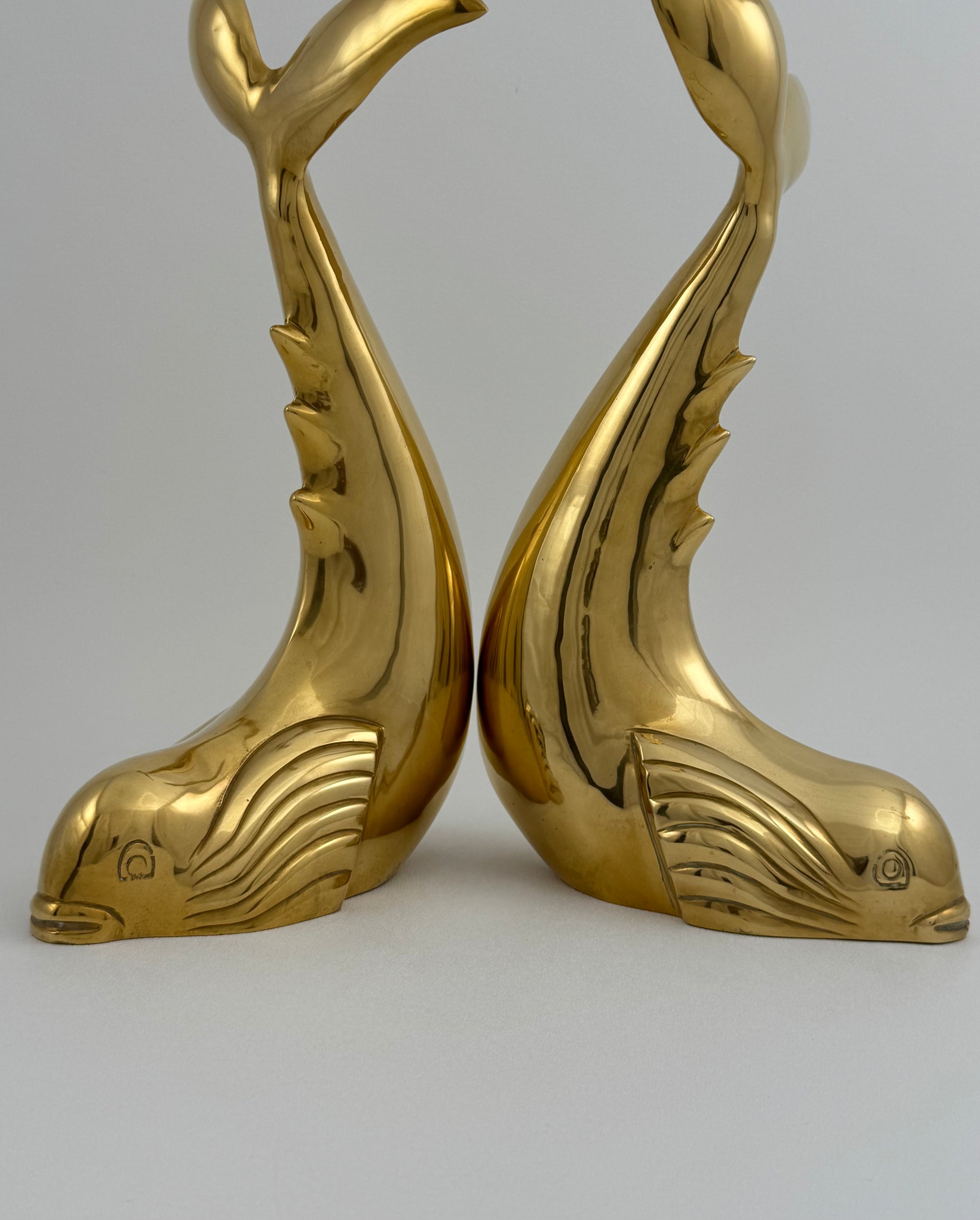 Vintage Brass Dolphin Sculptures- A Pair by Dolbi Cashier-14”