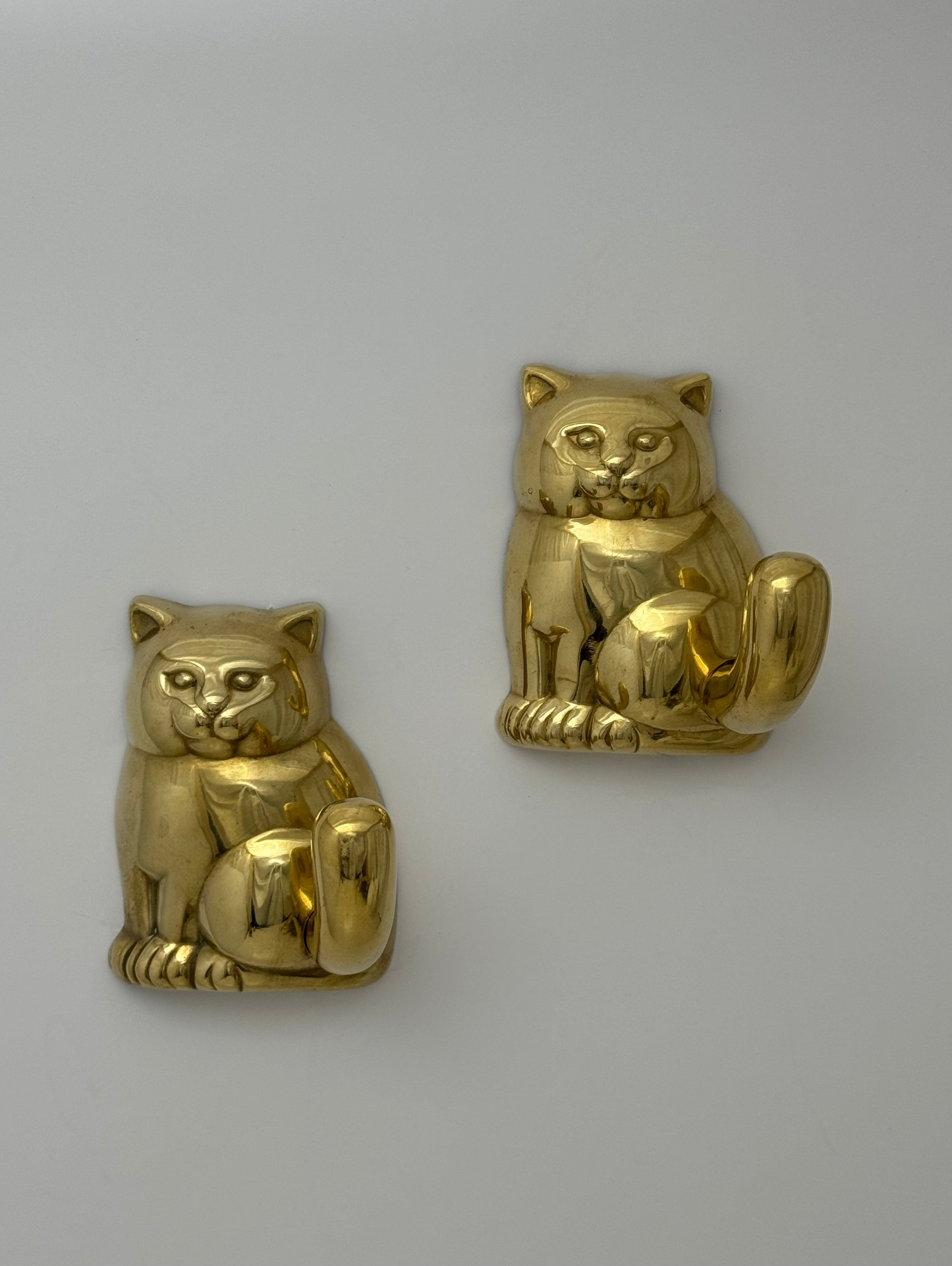 Vintage Brass Cat Wall Hook-A Pair