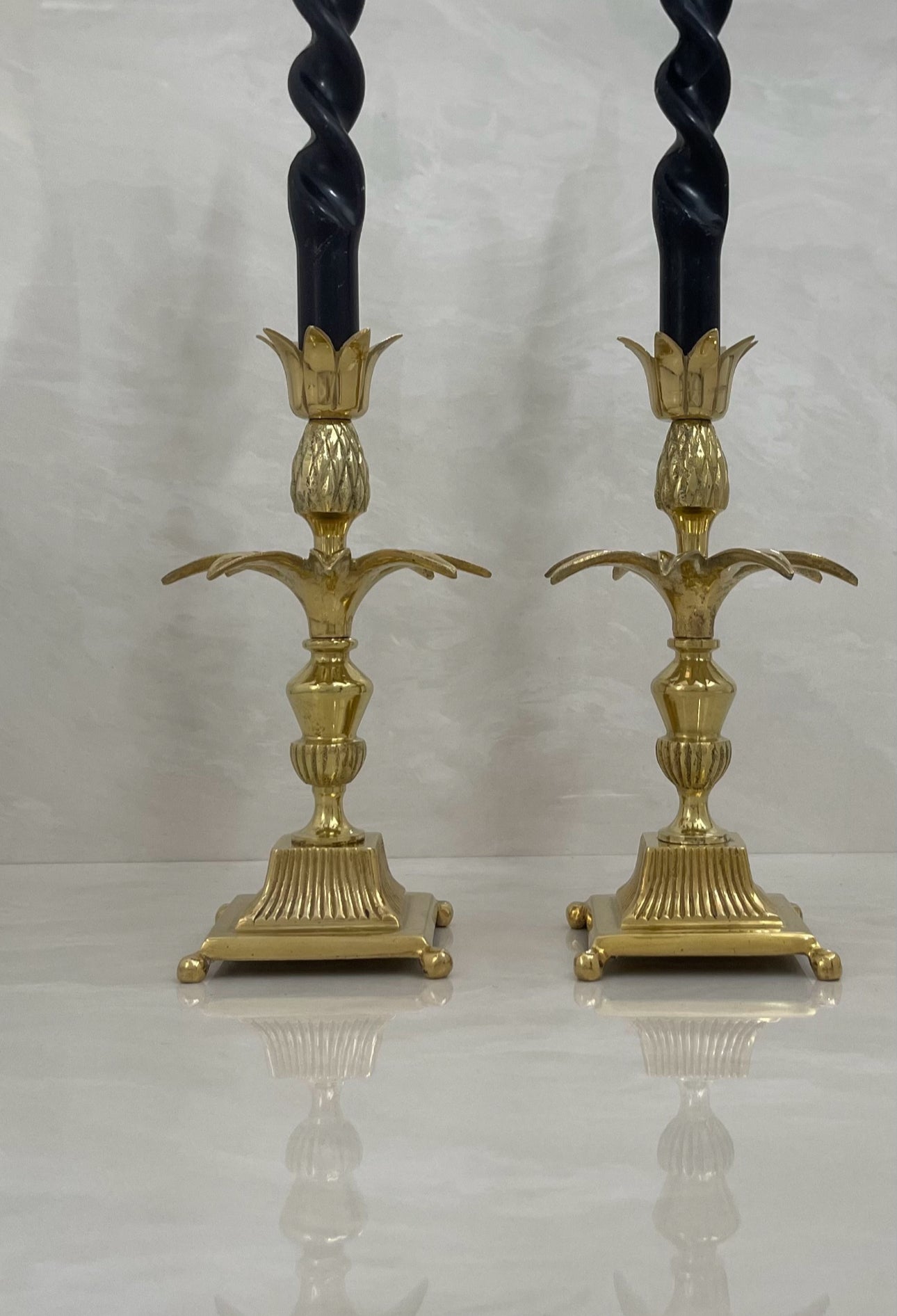 Vintage Brass Pineapple Candlestick Holders- A Pair