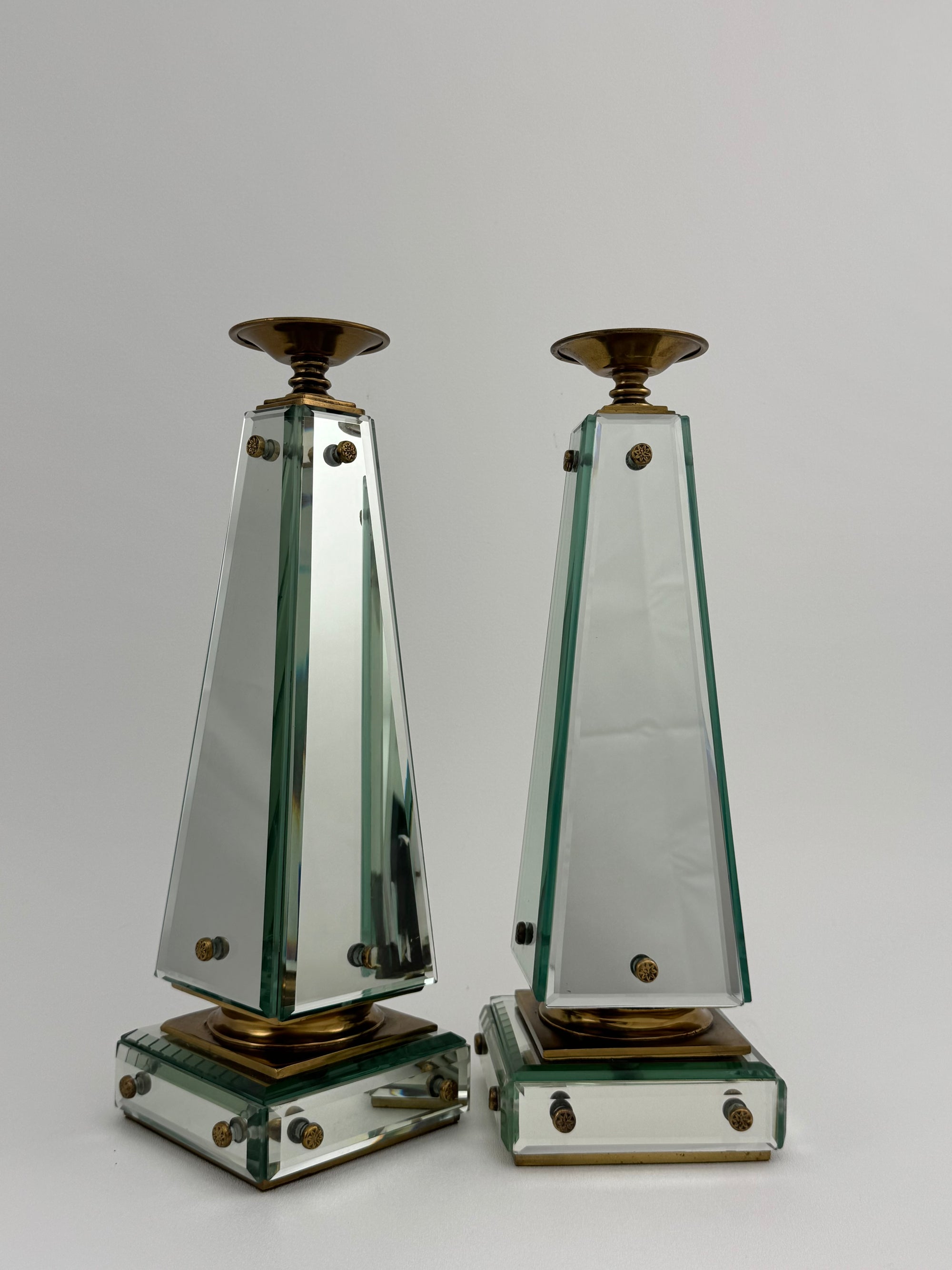 Pair of Vintage Maitland-Smith Mirrored Obelisk Candlesticks