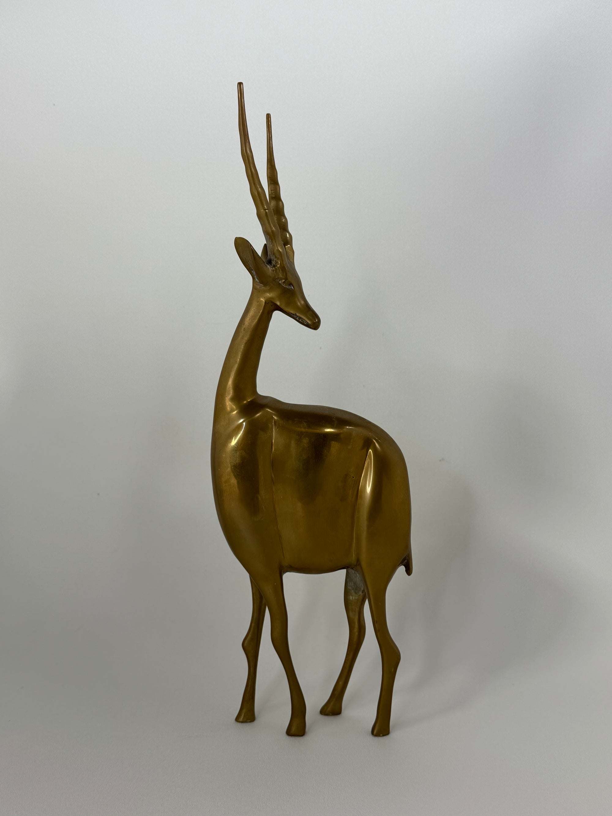 Dolbi Cashier Style Brass Gazelle Sculpture – 19” Tall Mid Century Modern Antelope – Statement Safari Decor