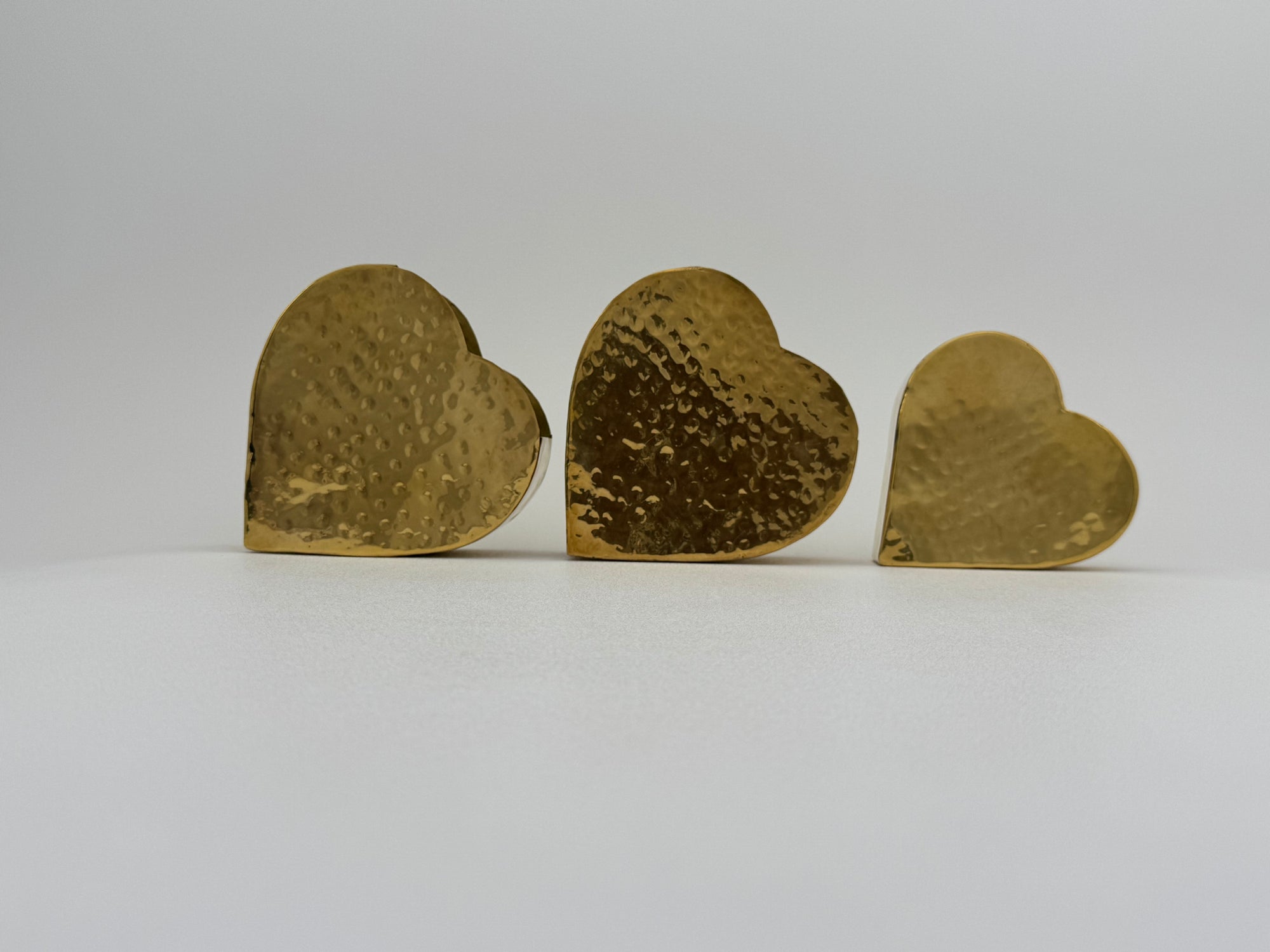 Vintage Brass Hammered Heart Shaped Vases/Planters- A Set of Three by Hosley