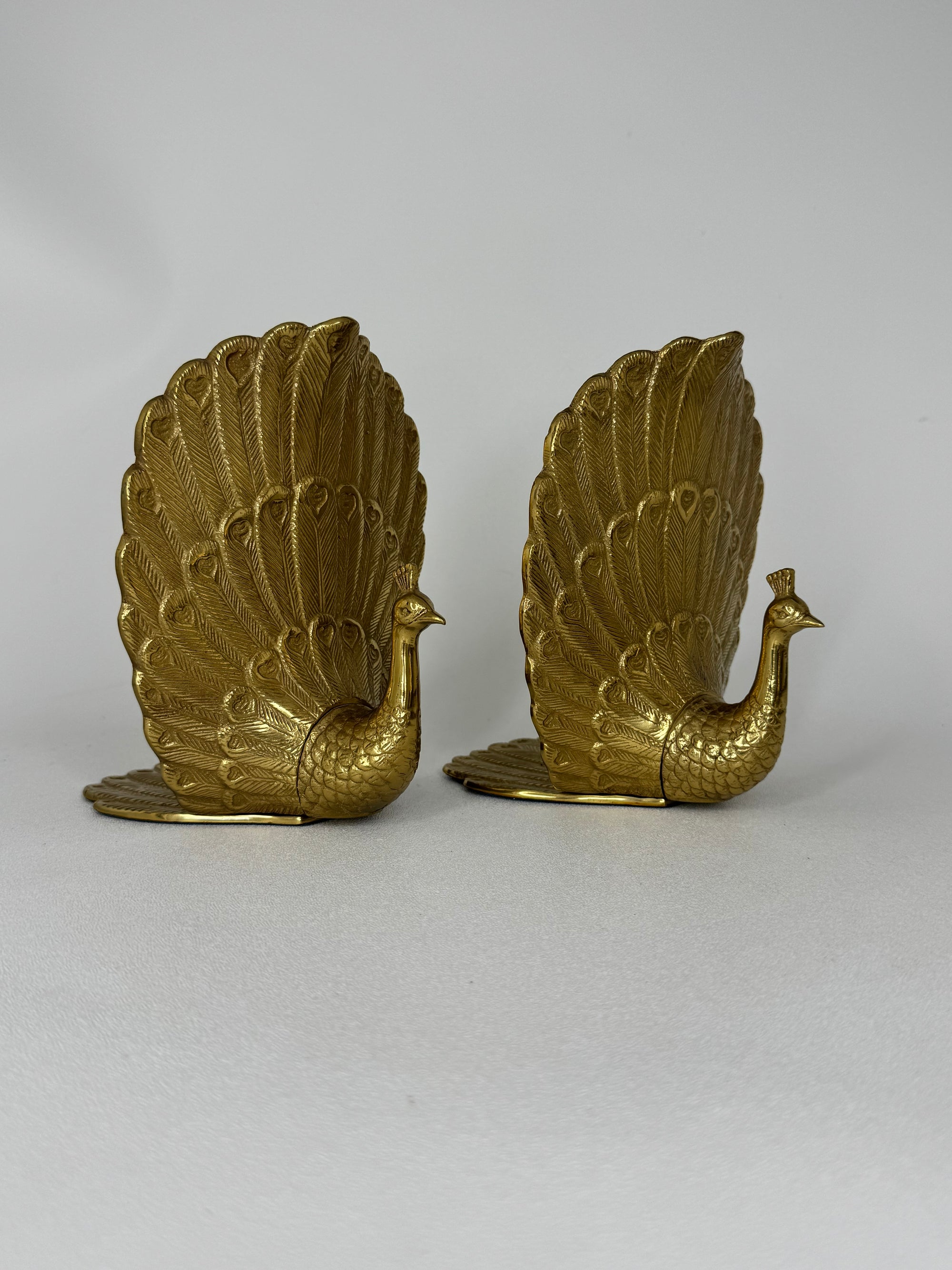 Vintage Brass Peacock Bookends – Regal Fan Tail Pair