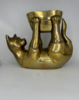 Rare Large Vintage Brass Cat Planter –Statement Cat Holding Bowl Centerpiece