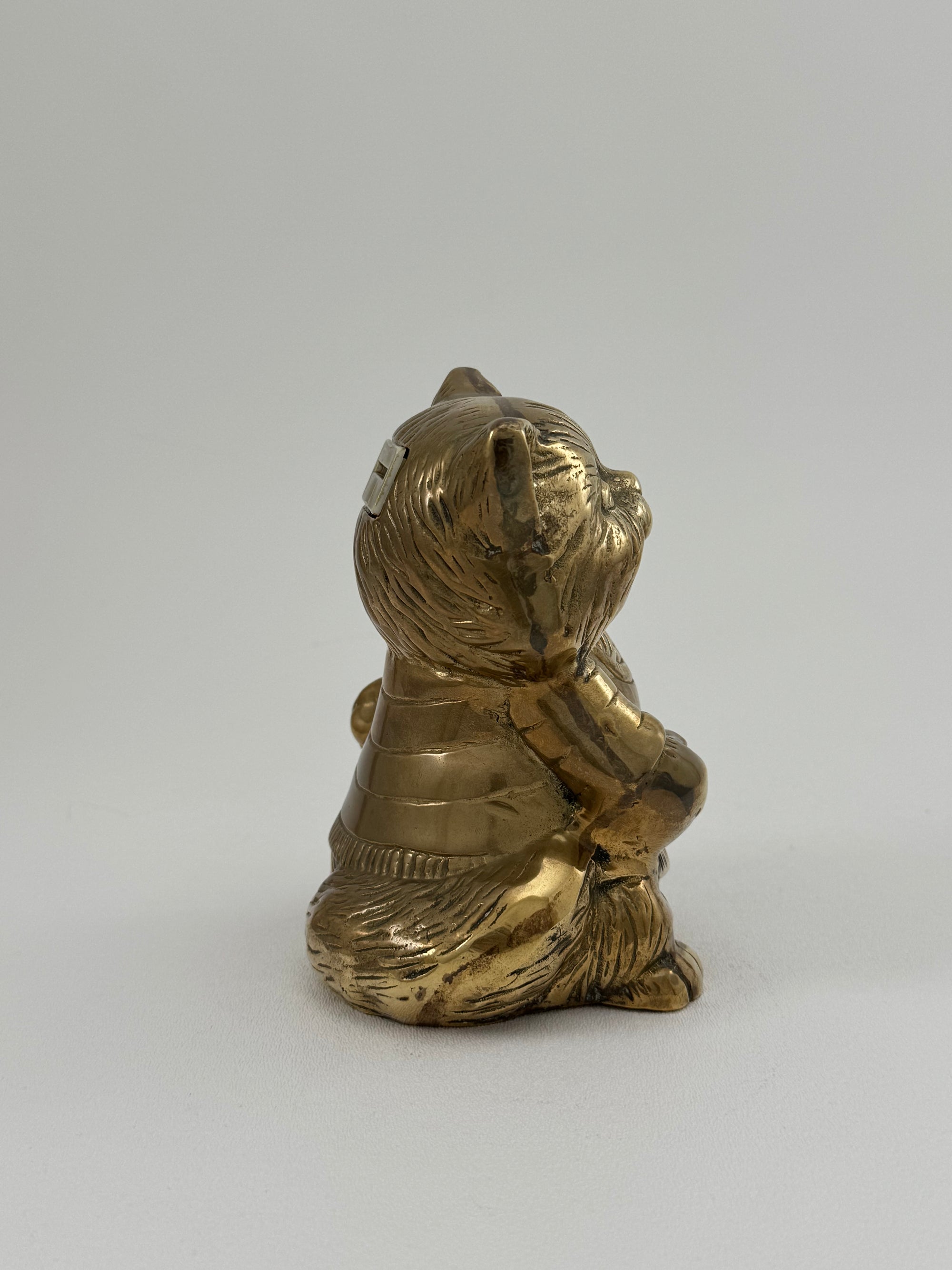 Vintage Brass Cat Coin Bank – Mid-Century Whimsical Feline Sculpture, Hollywood Regency Decor