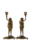 Vintage Brass Frog Couple Candle Holders | Mid-Century Whimsical Pair on Lily Pads