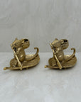 Whimsical Vintage Bronze Mouse Candleholders – Leaf Boats- A Pair