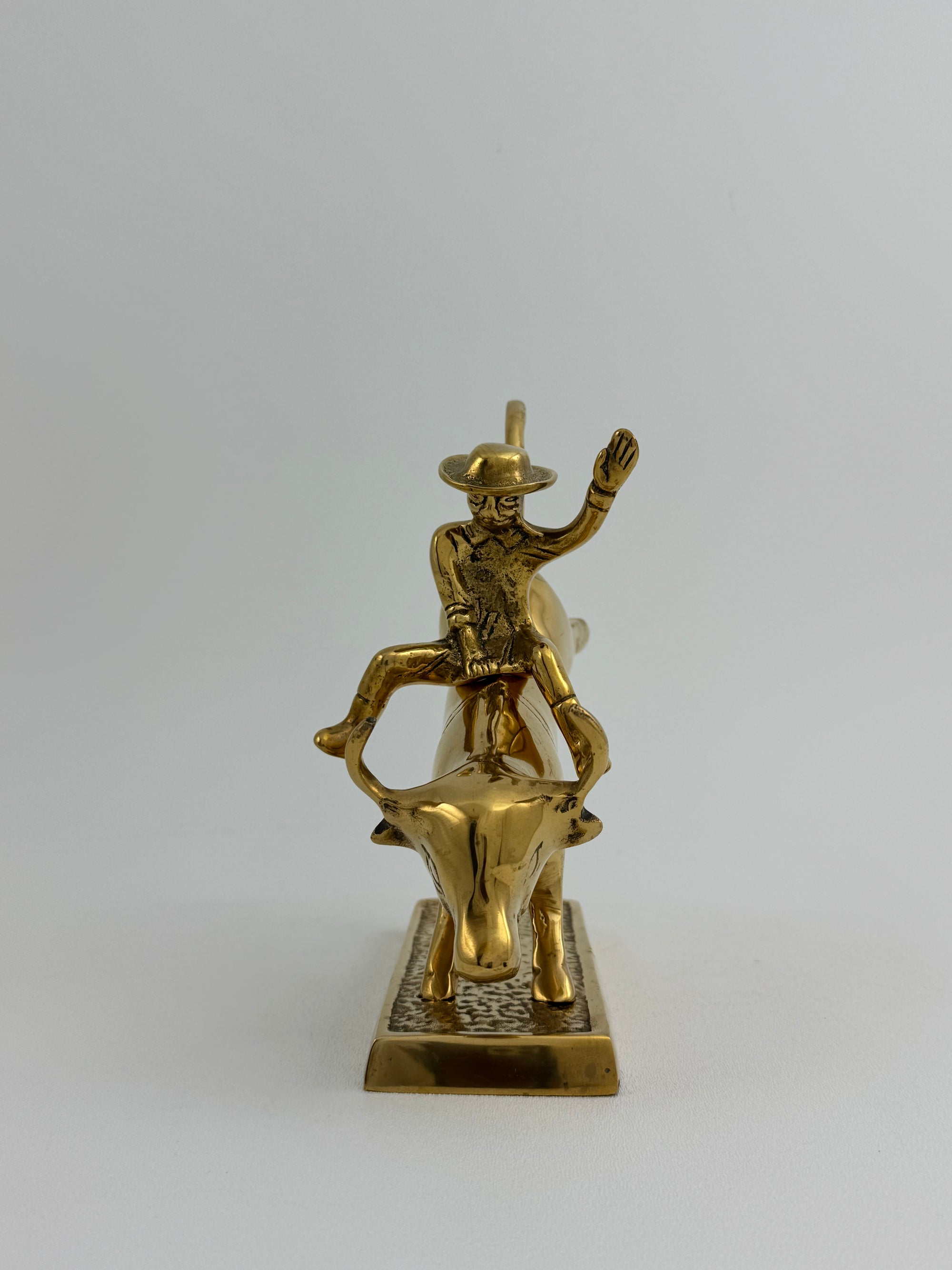 Rare Brass Bull Rider Figurine – Rodeo Cowboy Statue, Western Americana