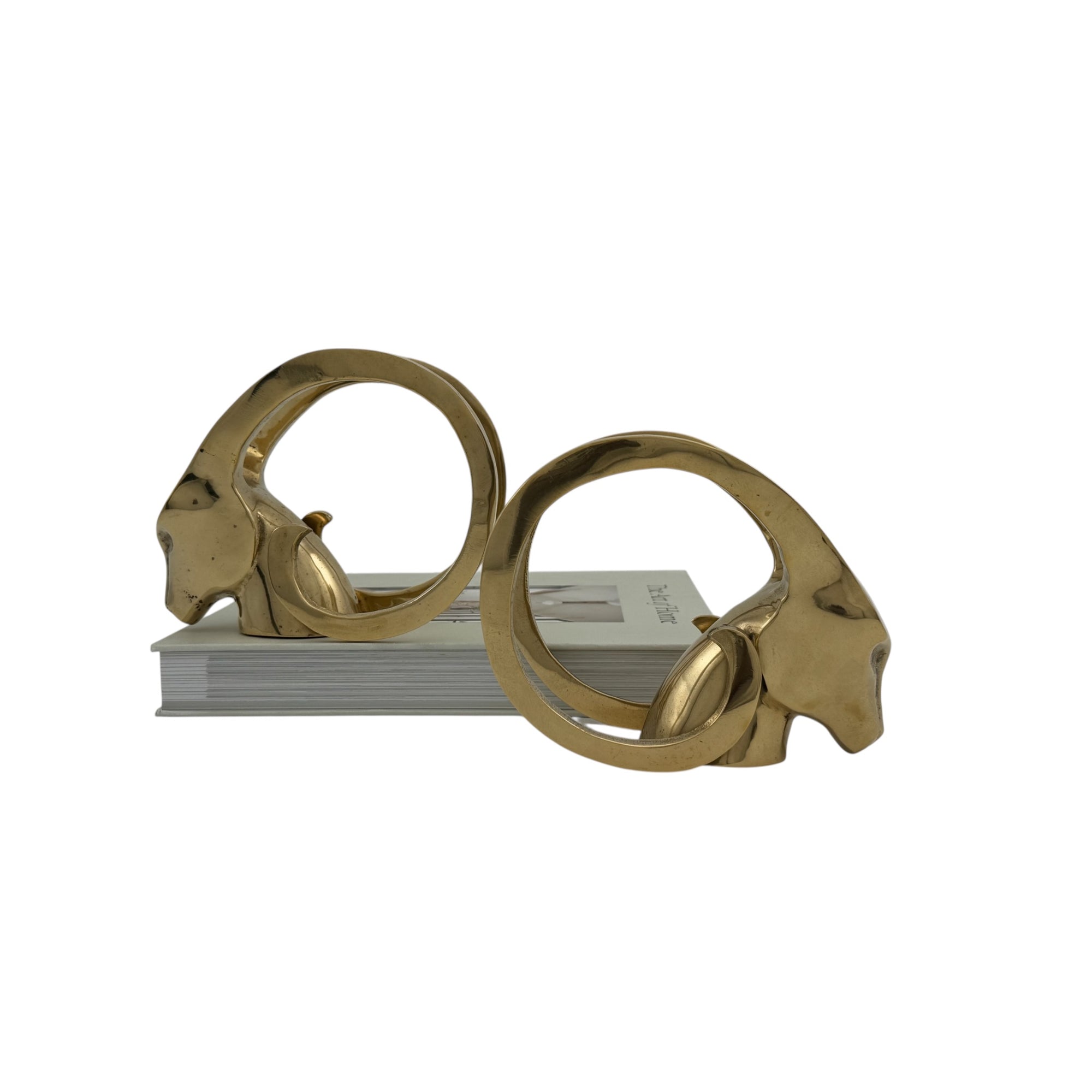 Vintage Brass Rams with Curled Horns-A Pair