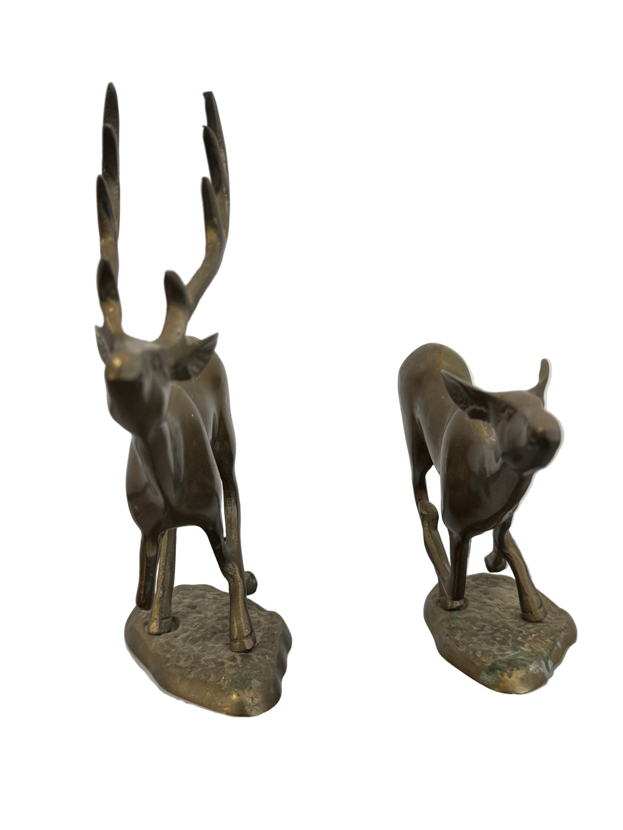 Vintage Mid-Century Brass Running Deer Sculptures – Pair
