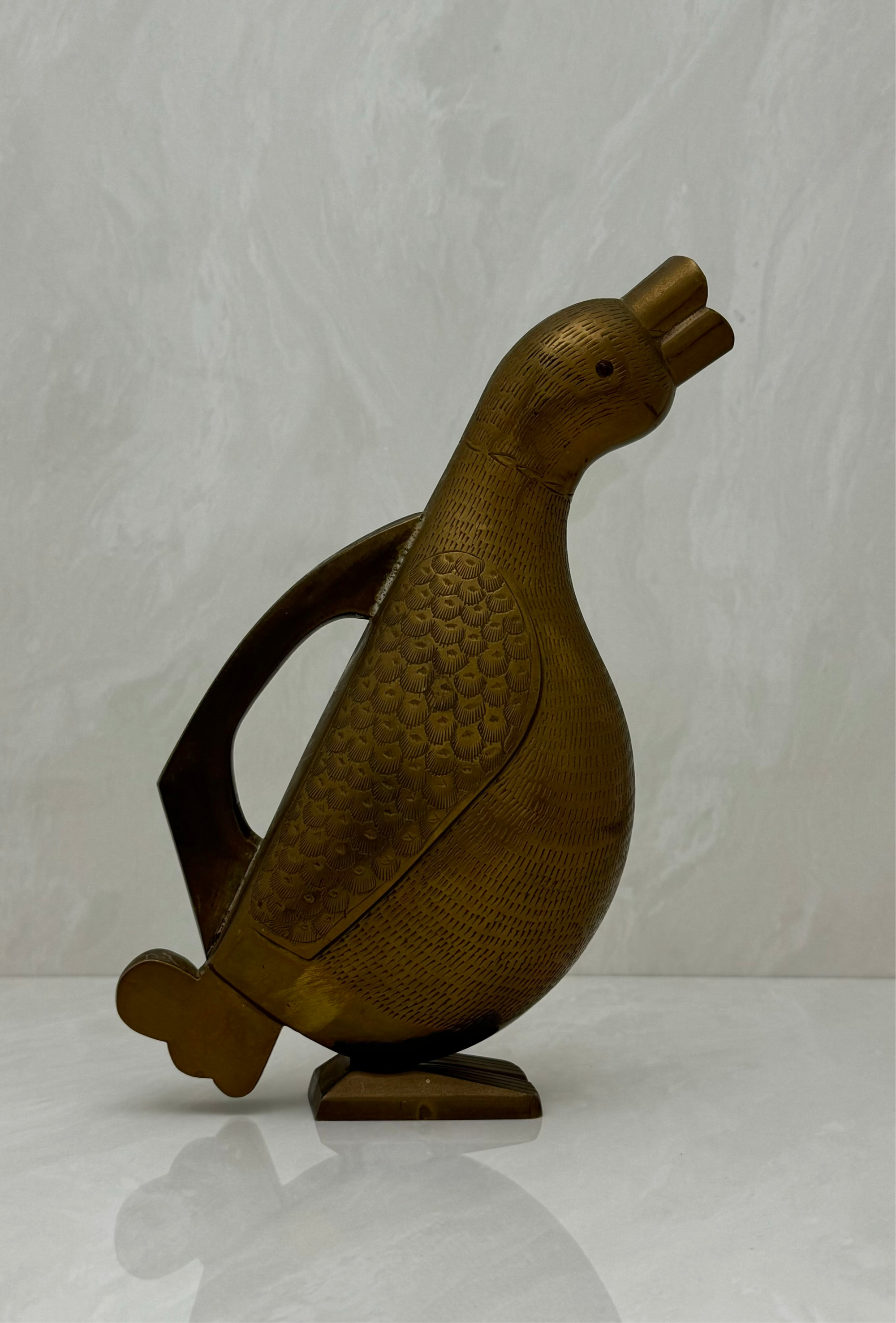 Vintage Brass Duck Shaped Water Pitcher Vase-9.5 inches tall-MCM style