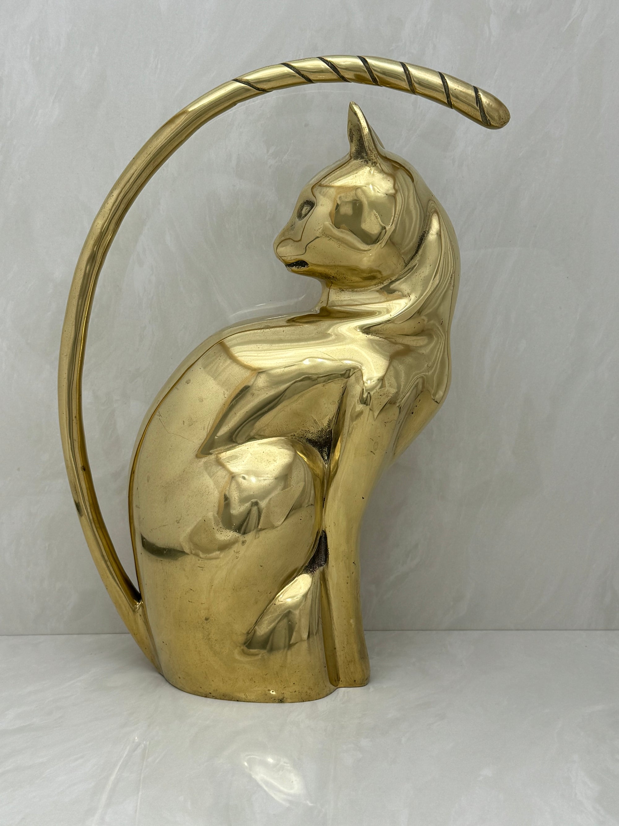 Vintage Brass Stylized Long Tailed Cat-MCM By Dolbi Cashier