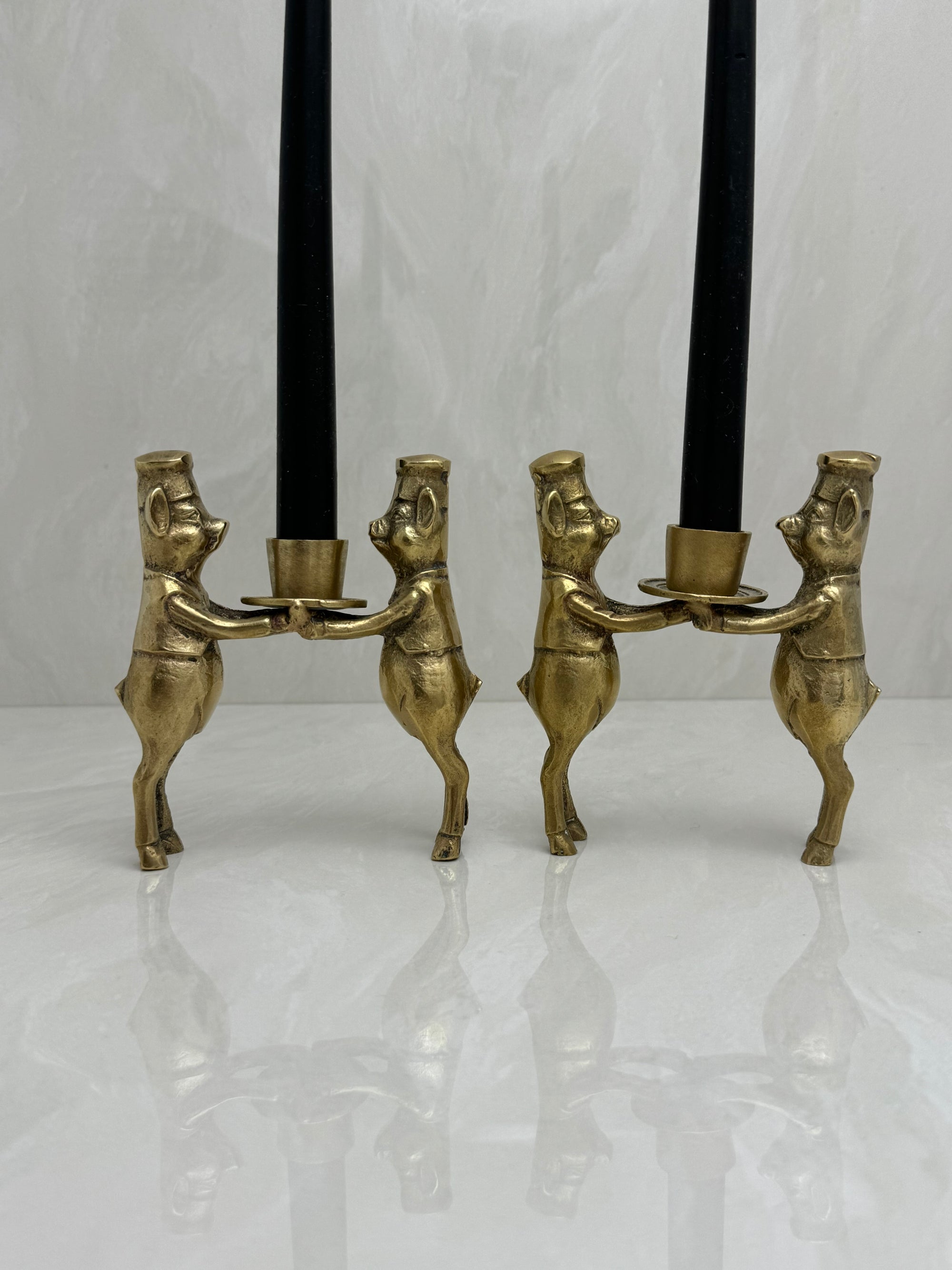 Vintage Bronze Pig Chef Candleholders-A Pair