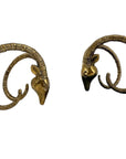 Small Vintage Brass Ram Head Sculptures – Hollywood Regency Mid-Century Pair