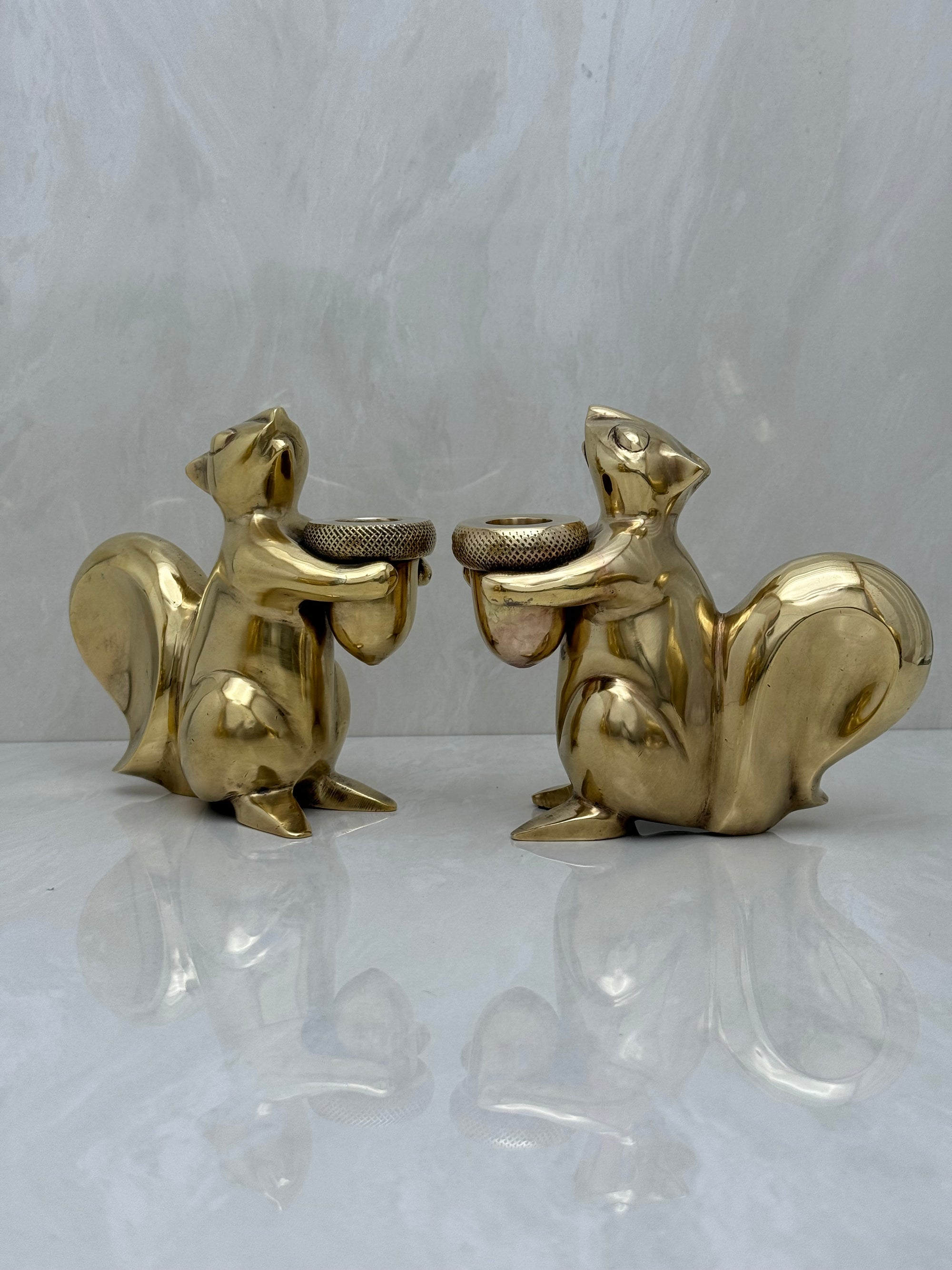 Bronze Squirrel Candleholders-A Pair