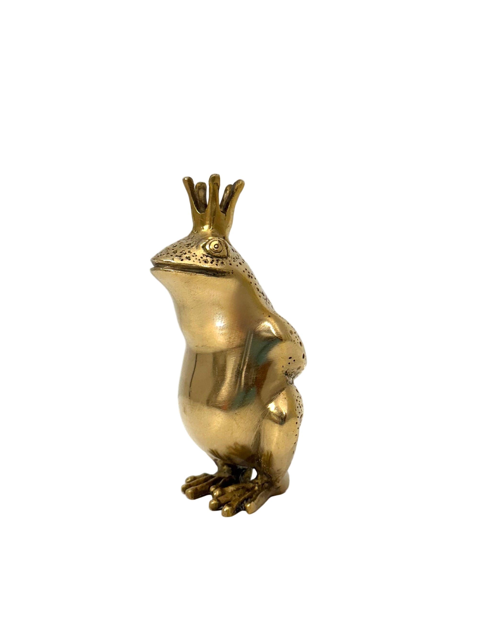 Vintage Brass Frog Prince Figurine | Mid-Century Royal Frog Statue