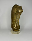 Modernist Brass Female Bust Sculpture | Abstract Woman’s Head, Vintage Brass Art Object on Lucite Base