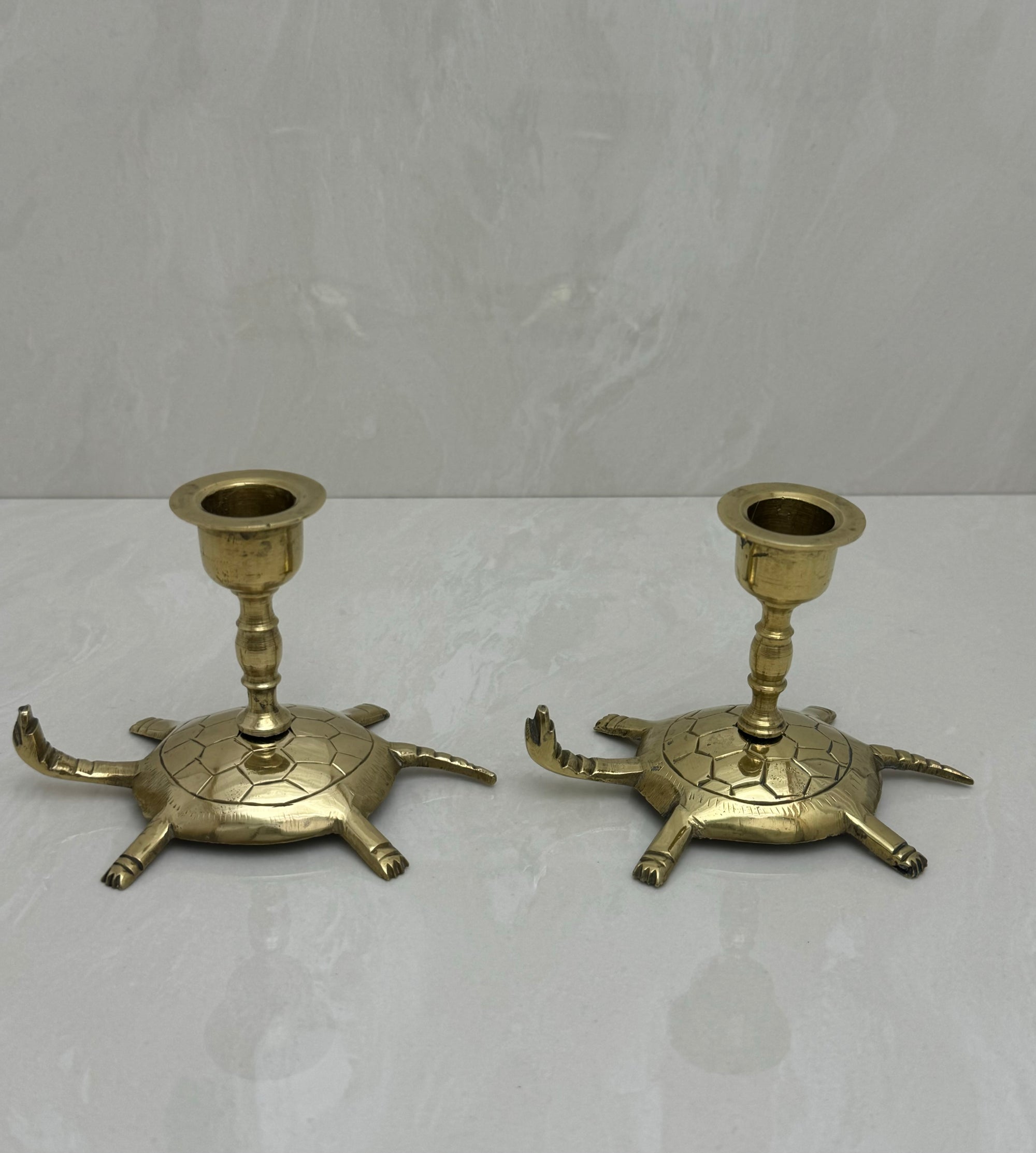 Vintage Brass Turtle Candlestick Holders- A Pair of