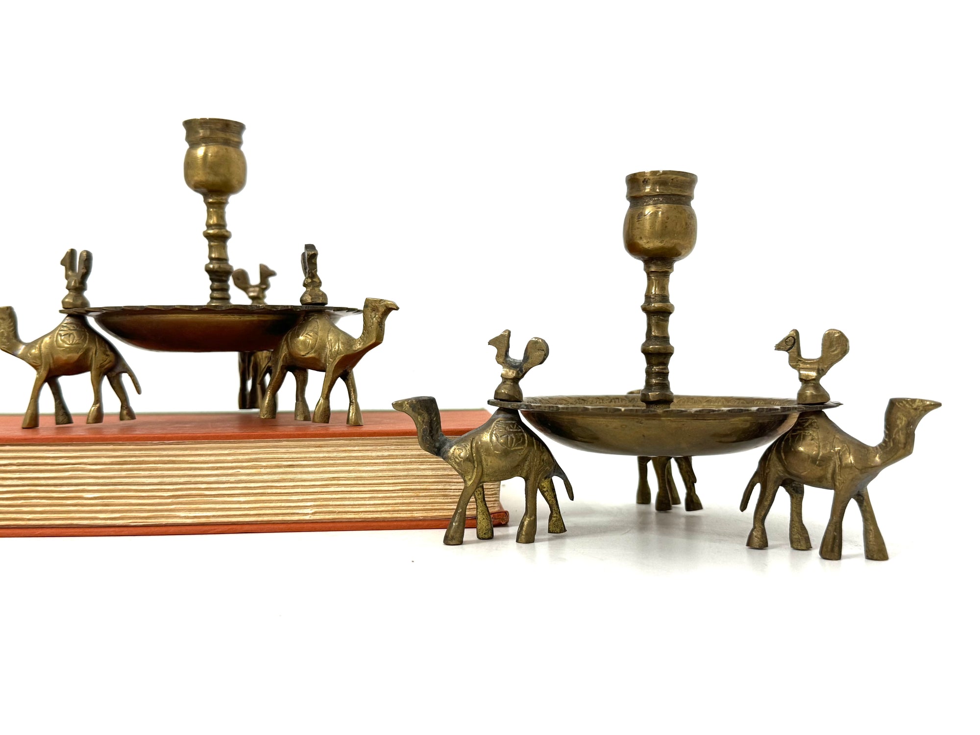 Pair of Vintage Brass Camel Candlestick Holders — Middle Eastern Bohemian Elegance