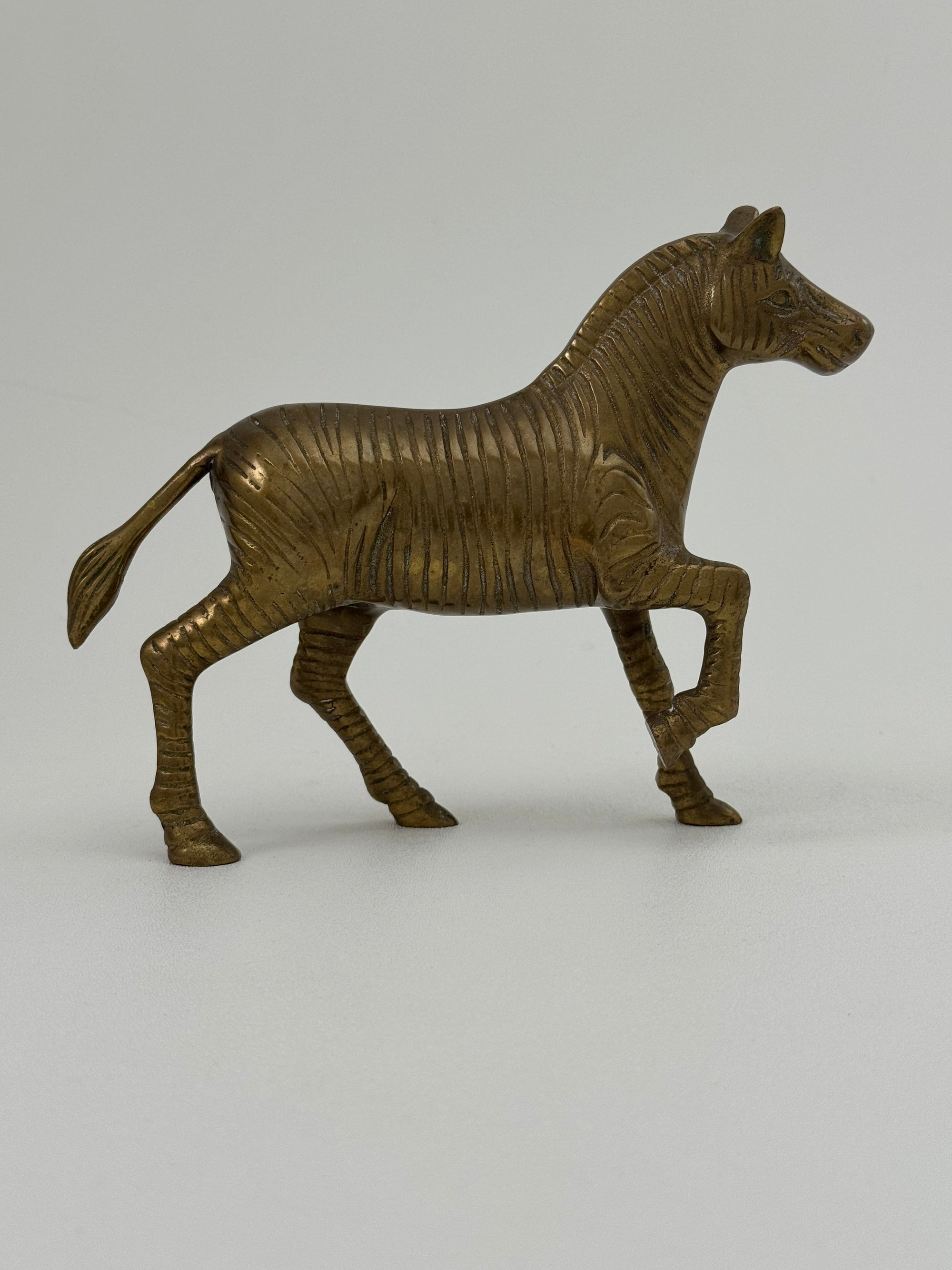 Vintage Brass Zebra Figurine – Safari Animal Sculpture | Hollywood Regency &amp; Mid-Century Modern Decor