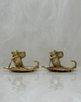 Whimsical Vintage Bronze Mouse Candleholders – Leaf Boats- A Pair