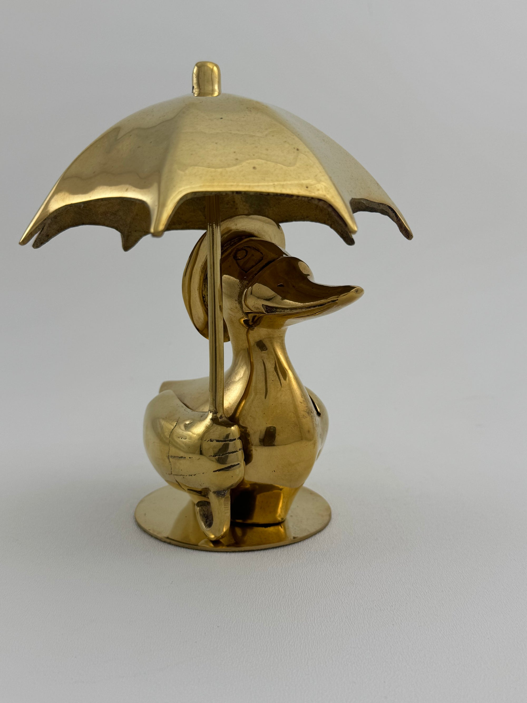 Vintage Brass Duck Under Umbrella
