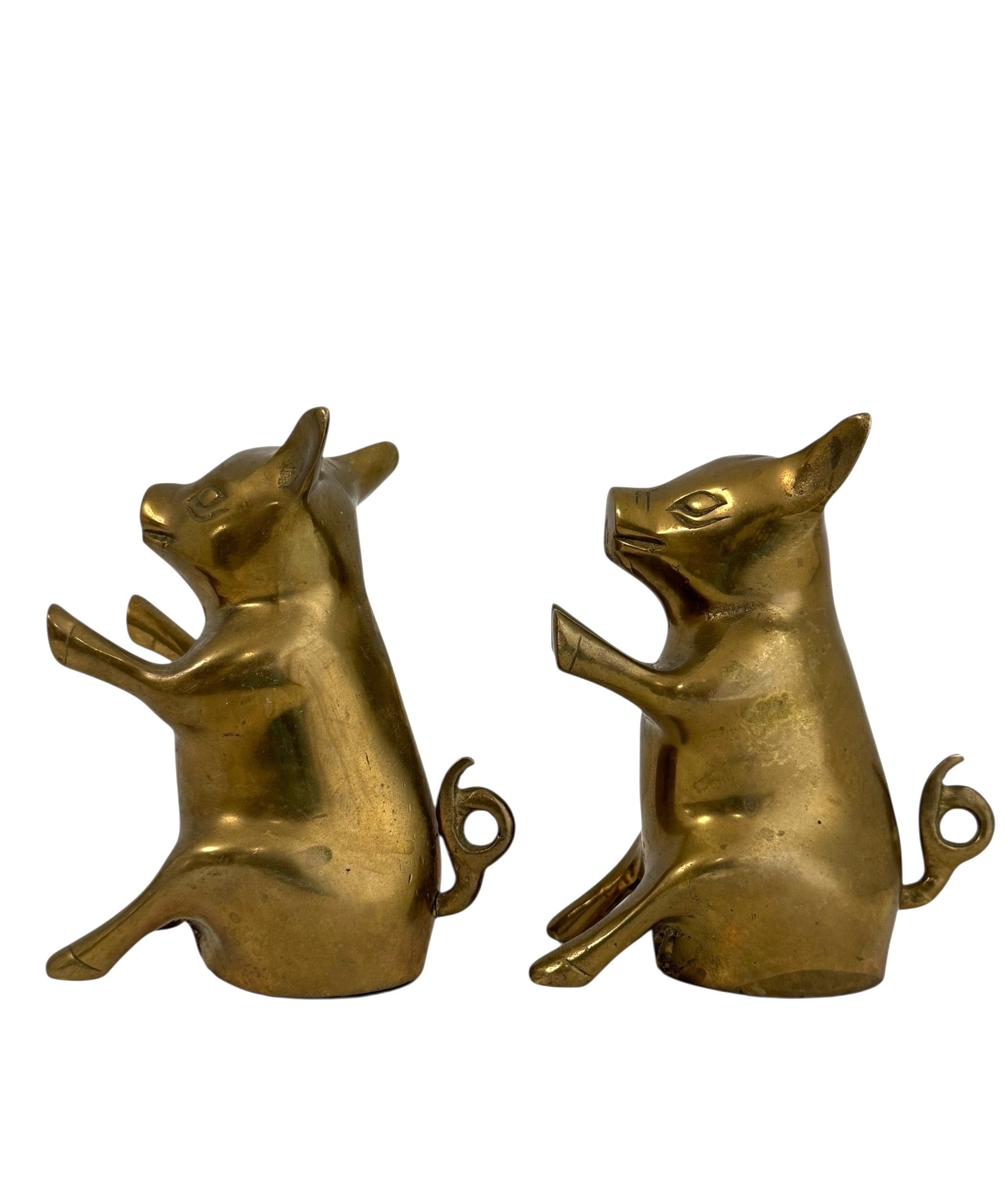 Vintage Brass Sitting Pig Pair – Made in Malaysia