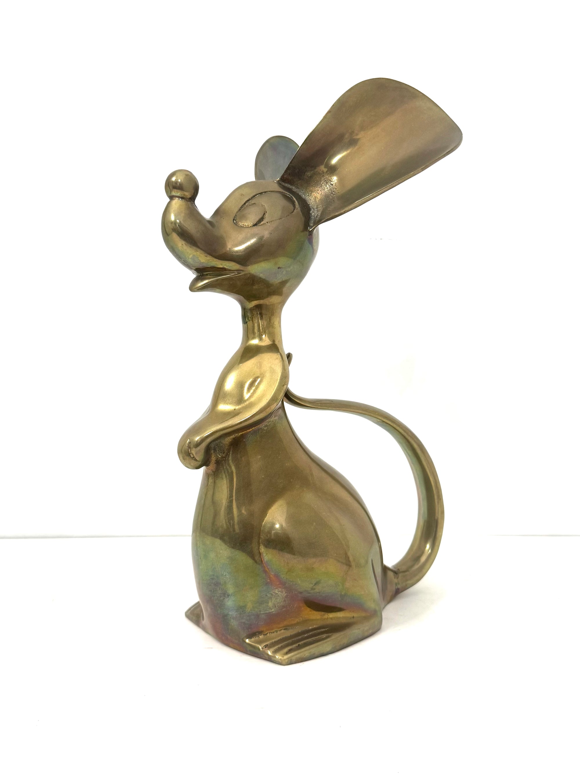 Grand Vintage Mid-Century Modern Brass Mouse Sculpture — Oversized Whimsical Art Accent