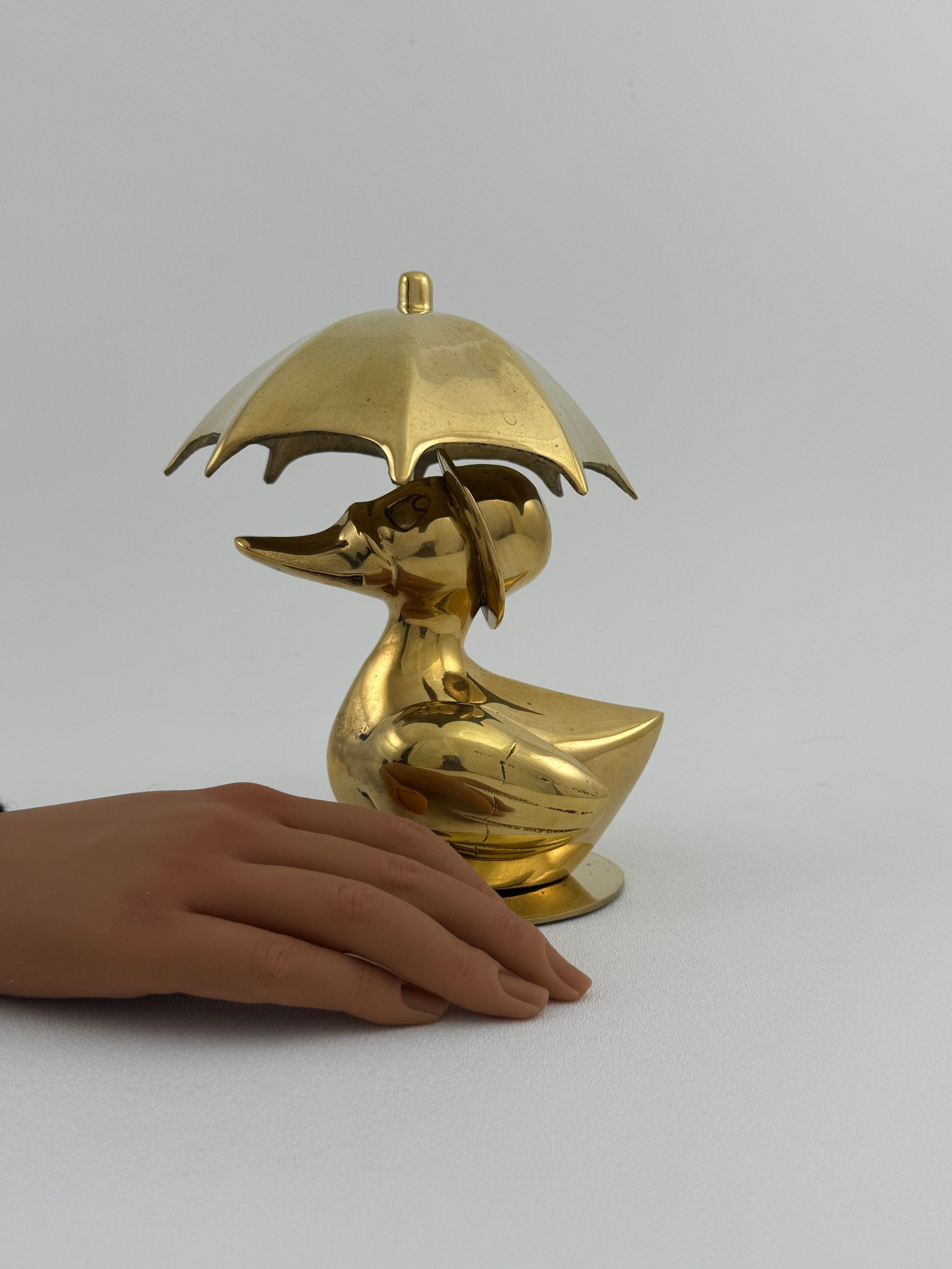 Vintage Brass Duck Under Umbrella