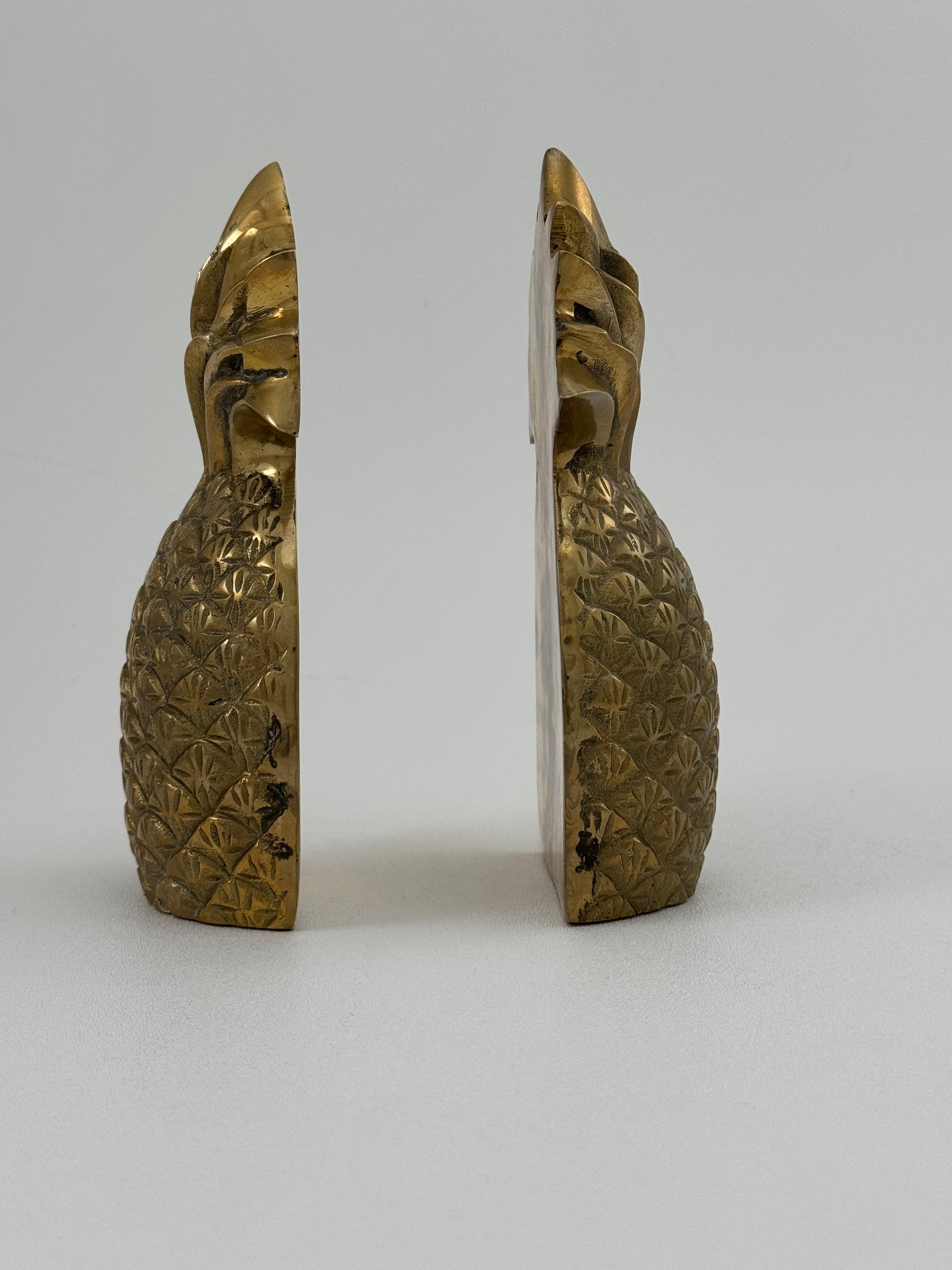 Rosenthal Netter Brass Pineapple Bookends – 8” Tall Vintage Mid Century Hollywood Regency Decor