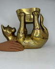 Rare Large Vintage Brass Cat Planter –Statement Cat Holding Bowl Centerpiece