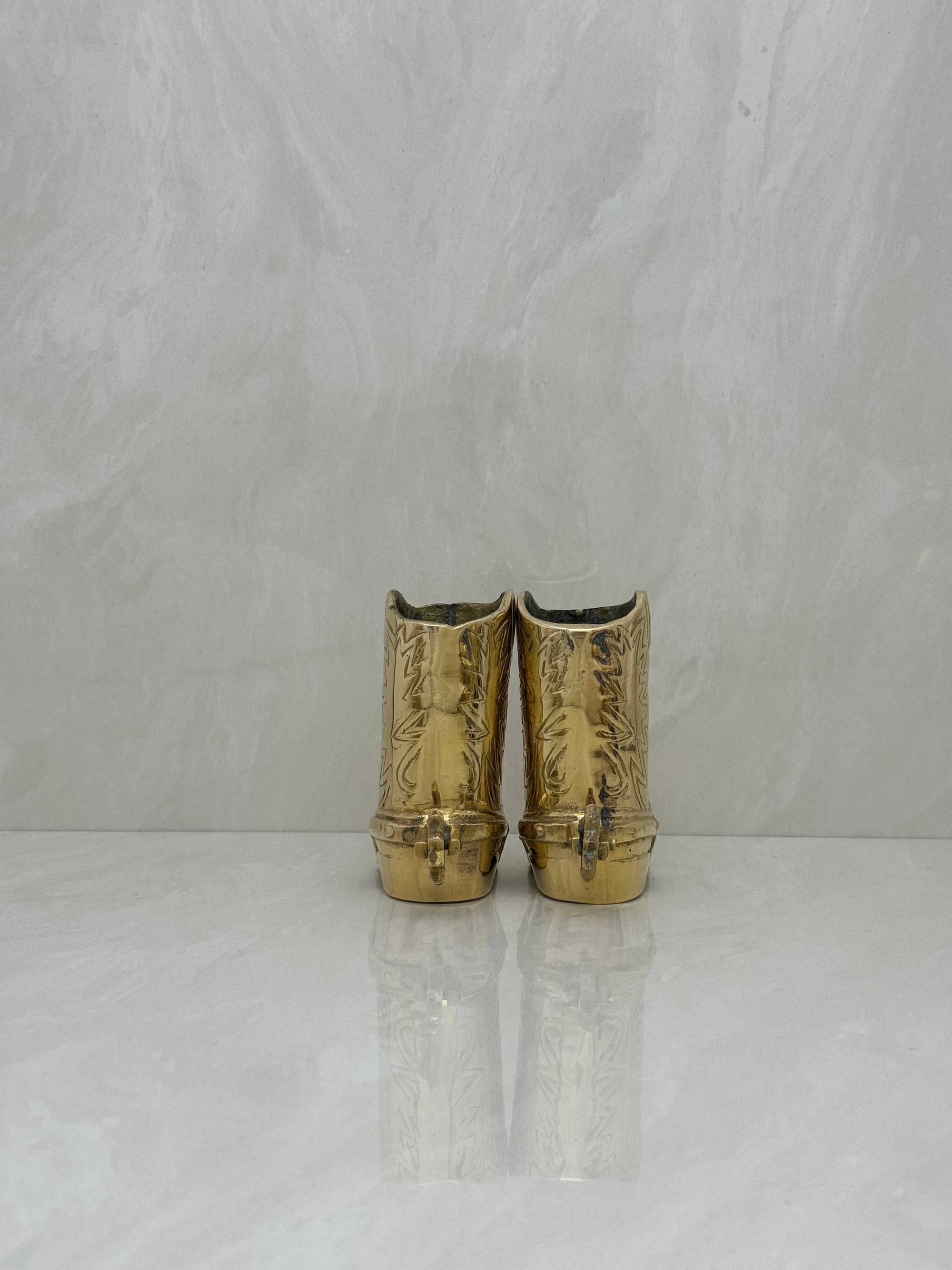 Small Vintage Brass Cowboy Boot Vases-A Pair