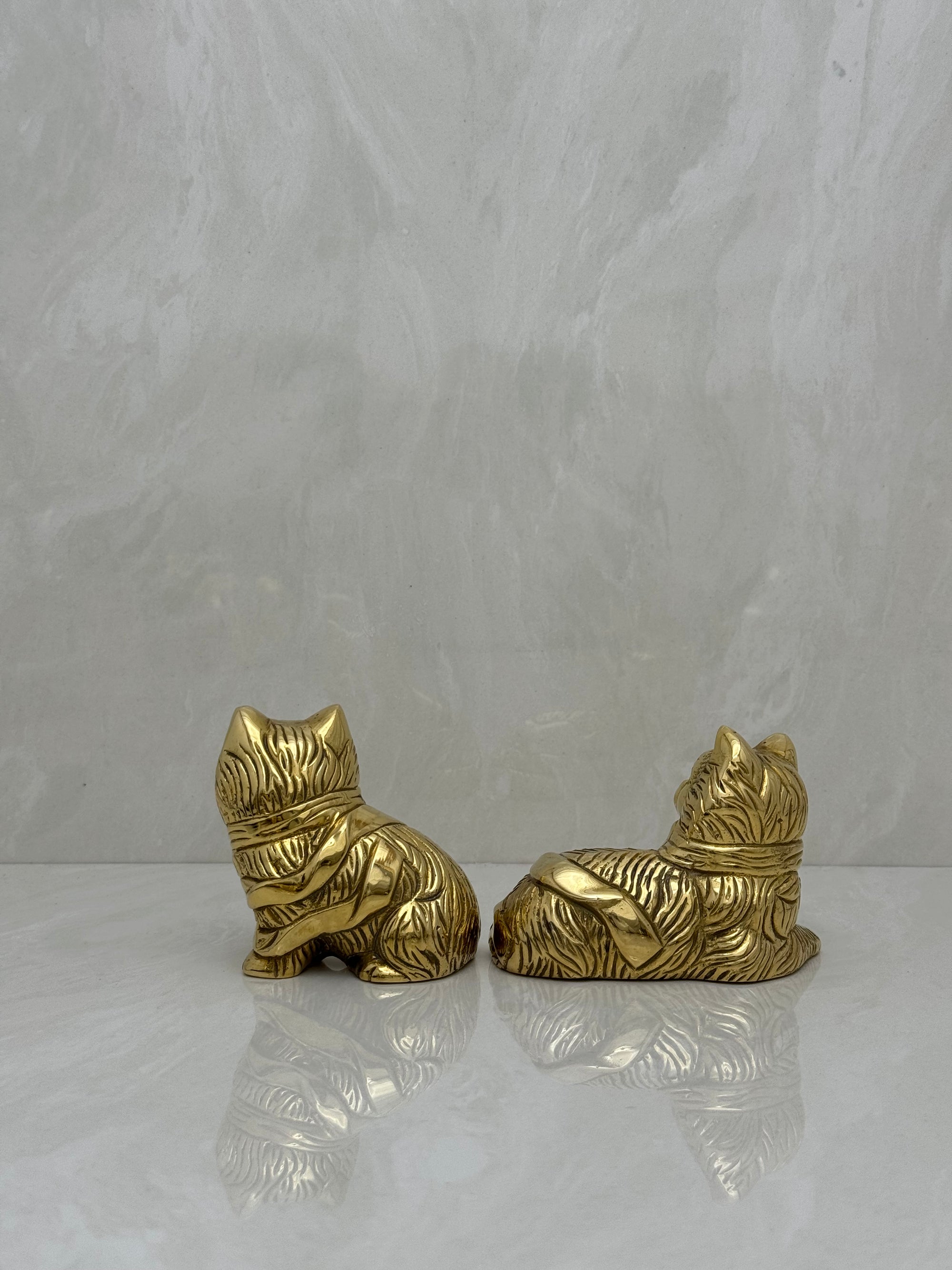 Small Vintage Brass Cat Figurines-A Pair