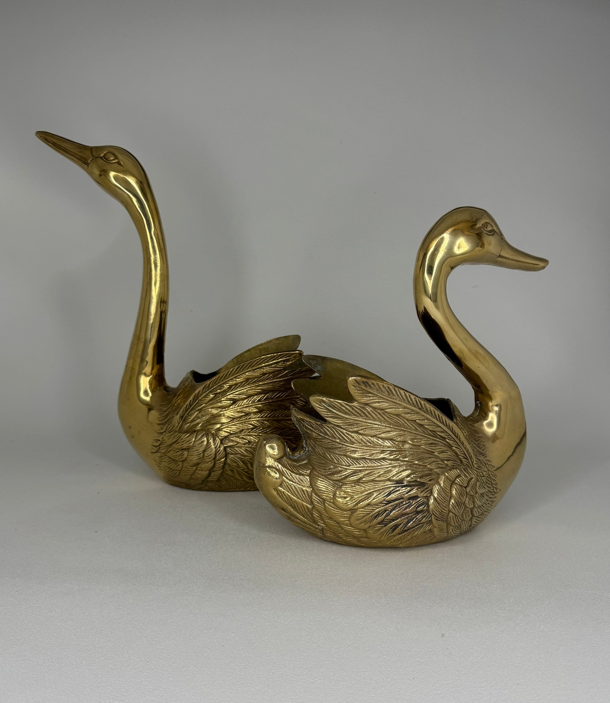 Vintage Brass Swan Planters-Pair