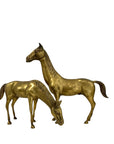 Large Vintage Brass Horse Sculptures – Grazing and Standing Pair (14.5 and 13.5 inches long)