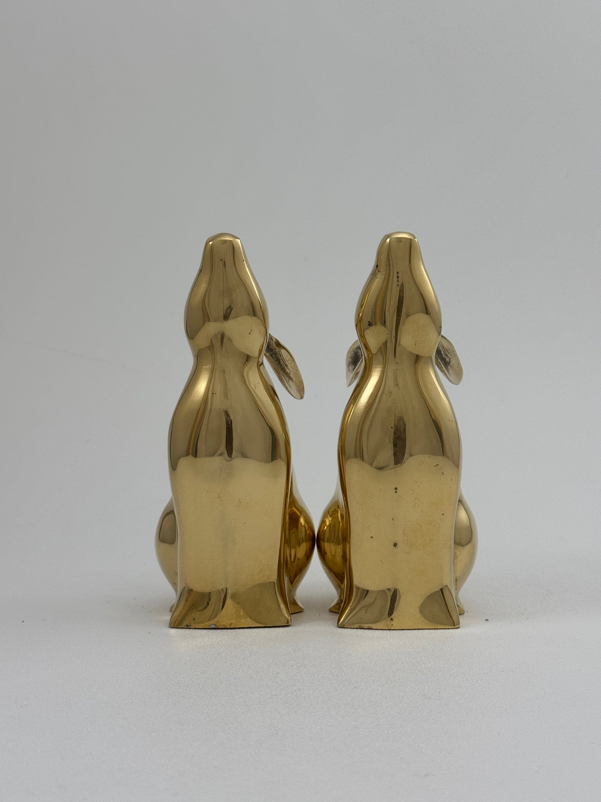 Pair of Vintage Brass Moon-Gazing Bunny Bookends