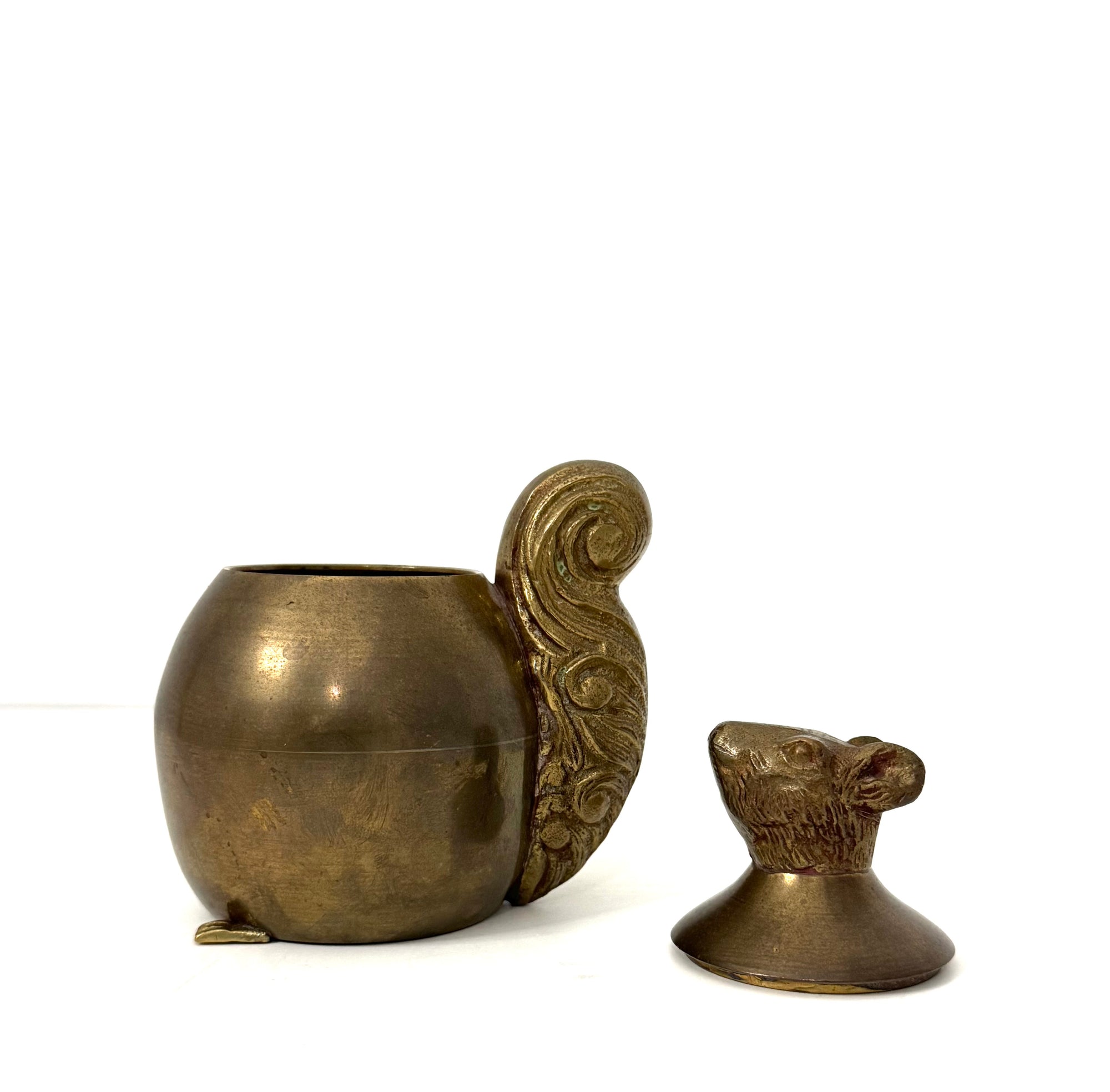 Vintage Brass Squirrel Trinket Container