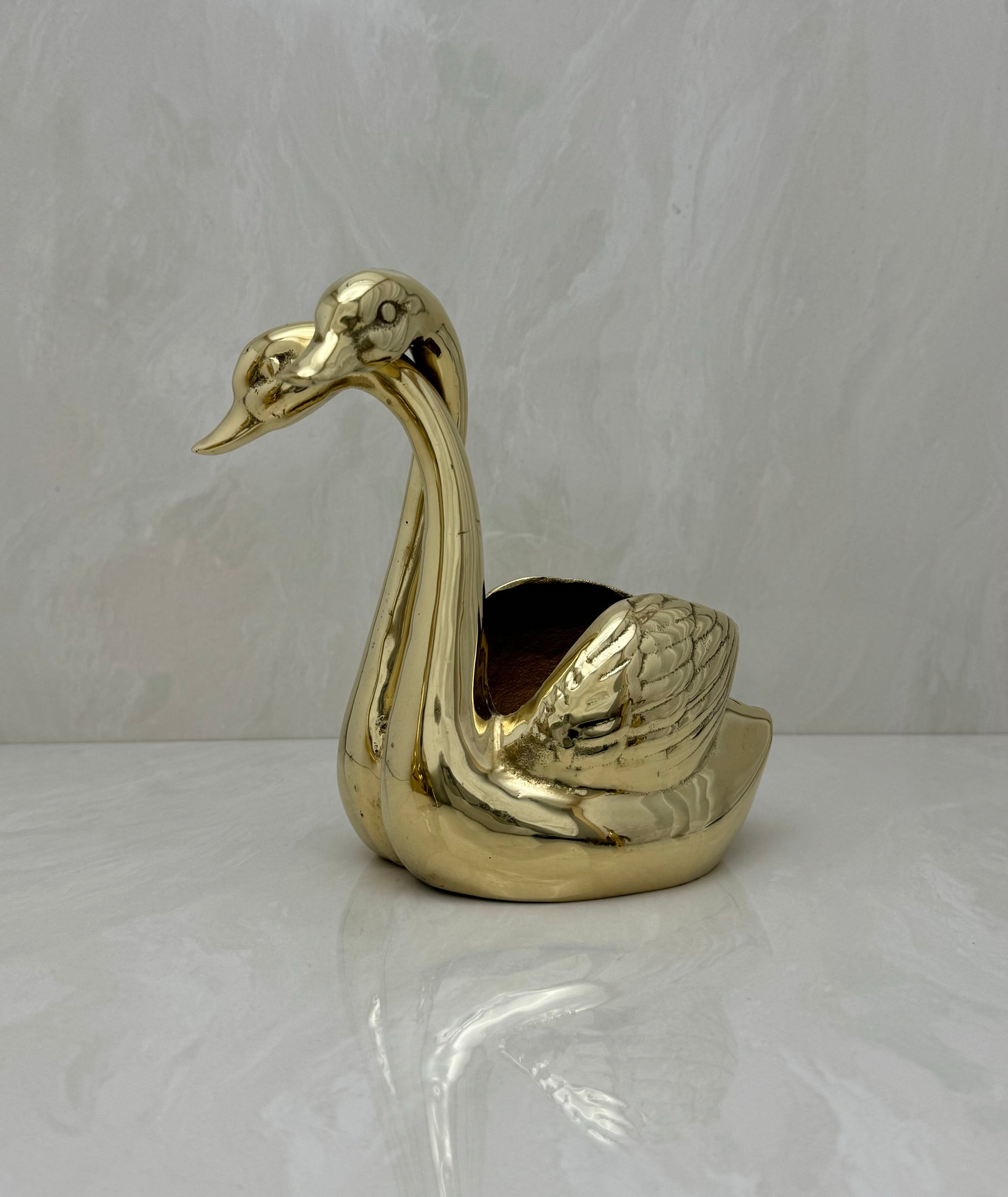 Vintage Brass Double Swan Planter