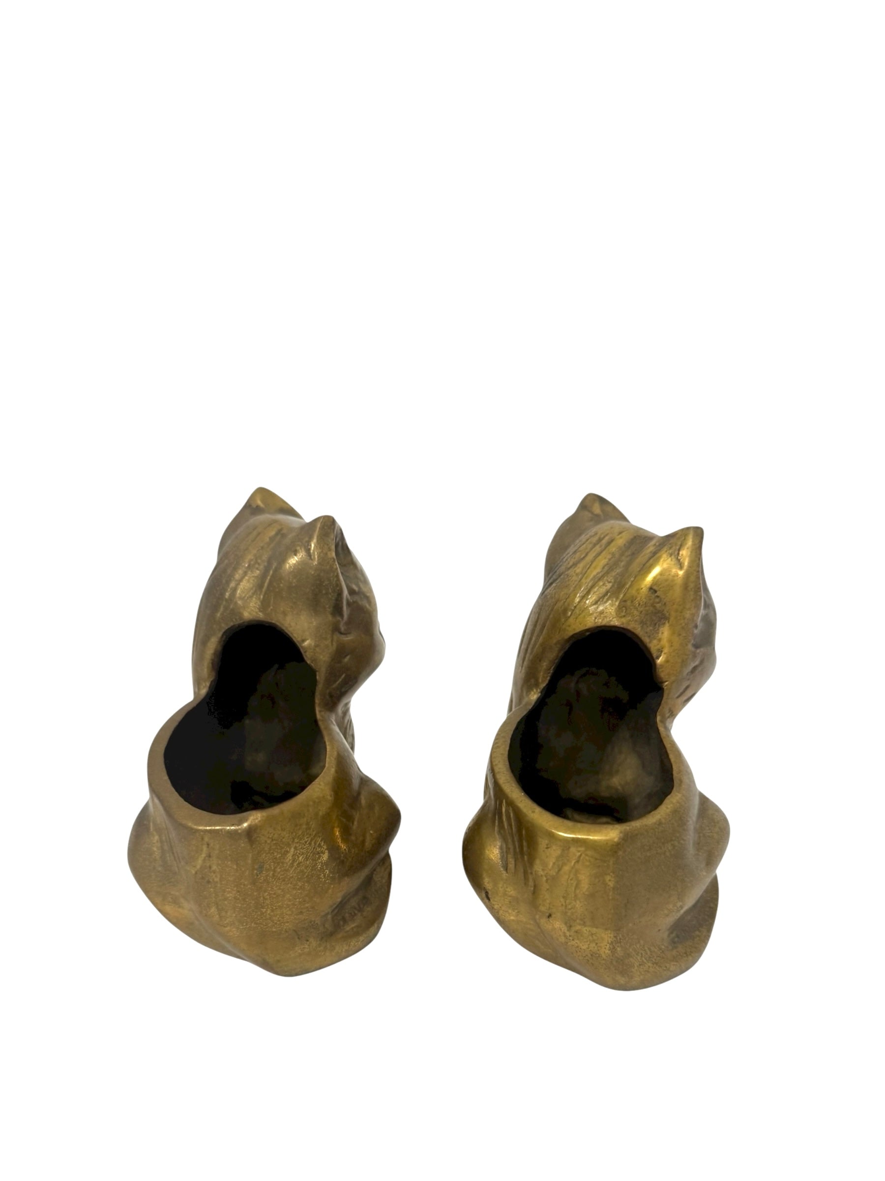 Vintage Brass Cat Planter Pair